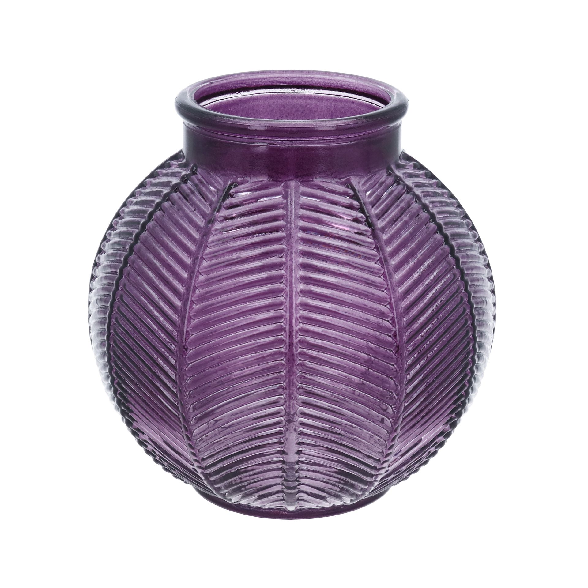 3 x Gisela Graham Purple Glass Leaf Ball Vase                    