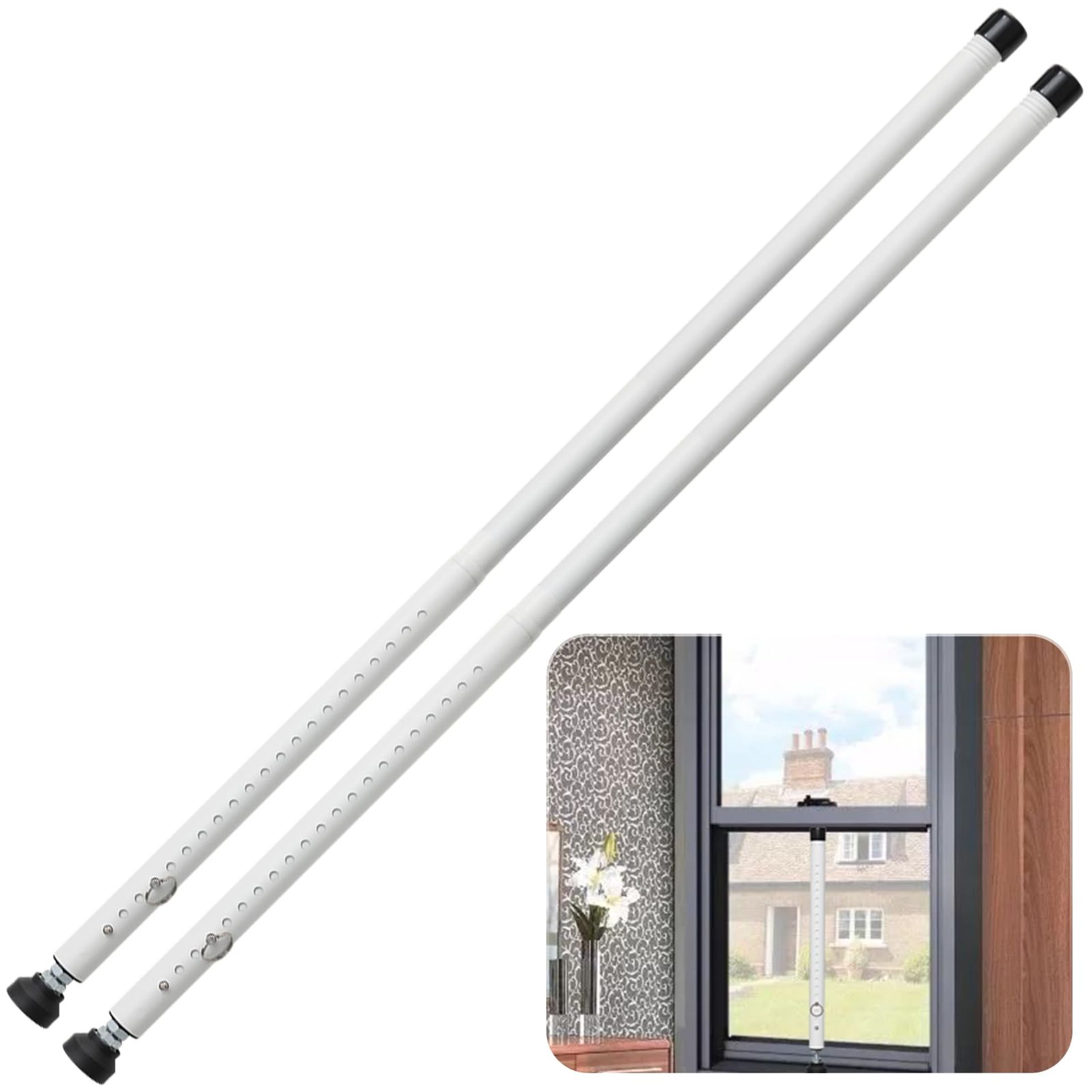 Adjustable Sliding Door & Window Security Bar 44-128cm, Non-Slip Rubber Tips, Heavy Duty Metal Safety Lock - 2 Pack, White