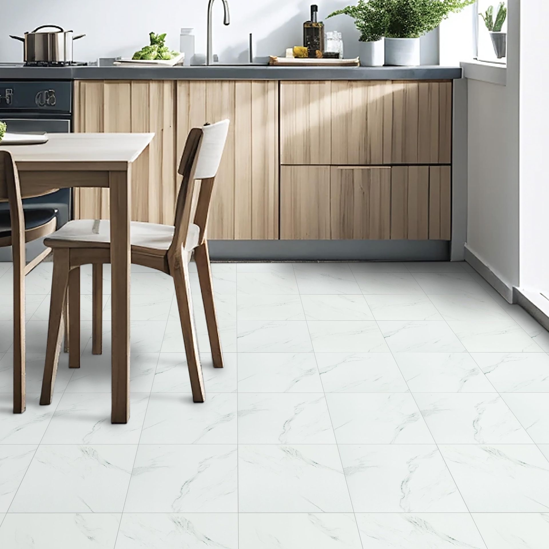Self Adhesive Vinyl Floor Tiles, Peel & Stick Waterproof Flooring 30x30cm, 20pcs for Kitchen, Bathroom & Living Room (Covers 1.8㎡)