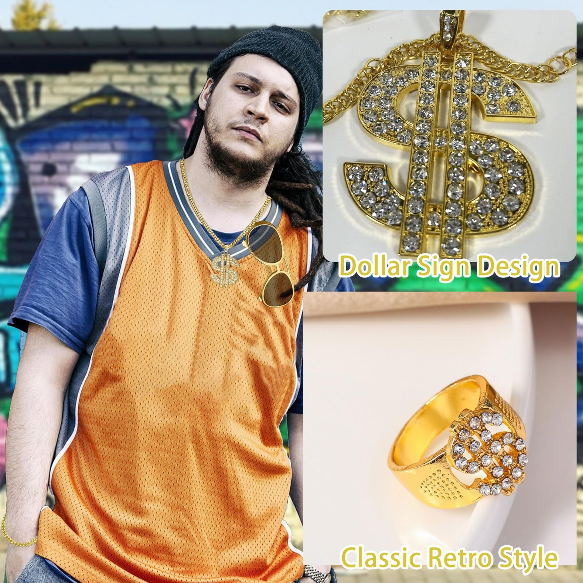 5 PCS 80s/90s Hip Hop Fancy Dress Costume Set - Disco Outfit With Chunky