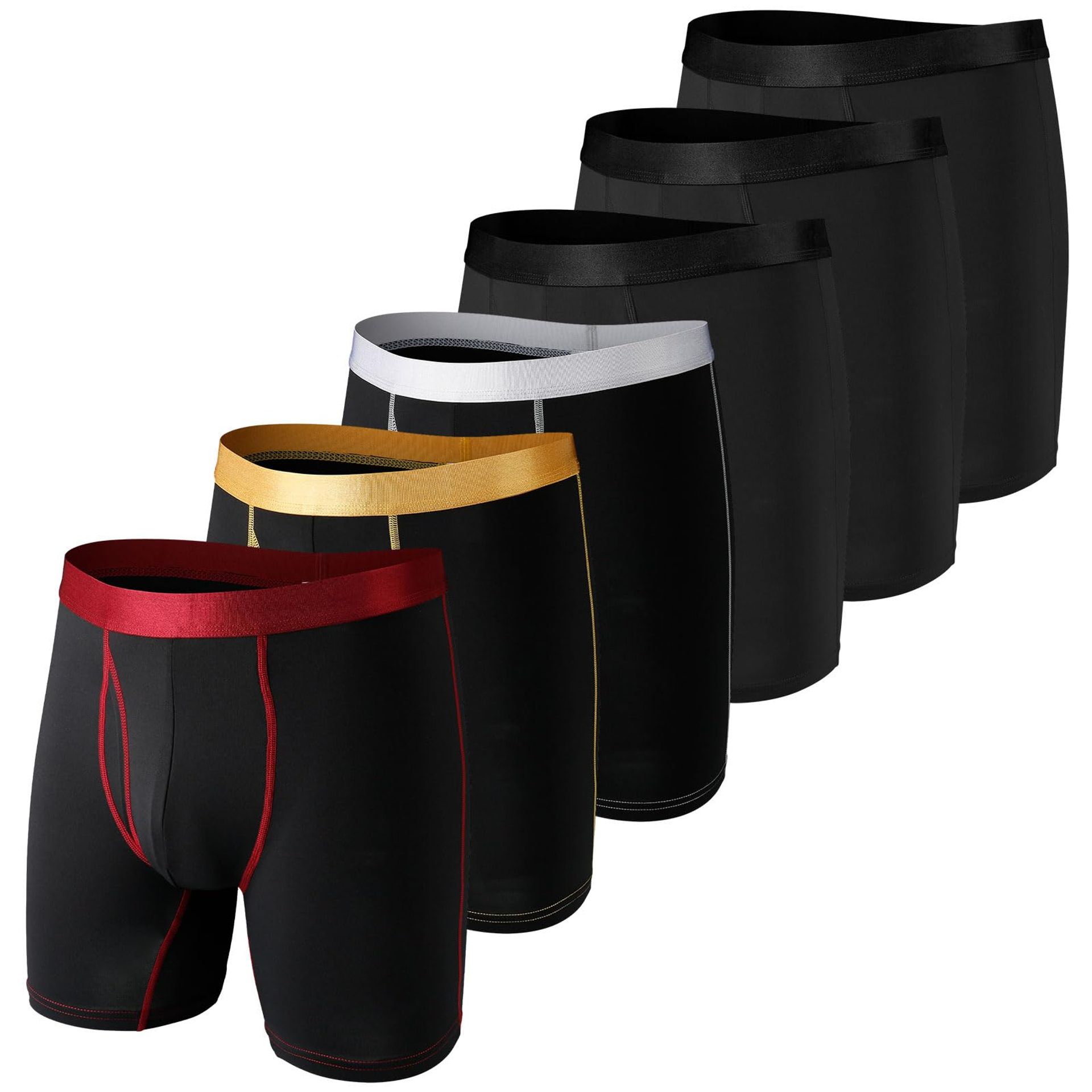 Men's Sports Boxer Shorts 6 Pack Open Fly Moisture Wicking Anti-Chafing Underwear - Mix Black S