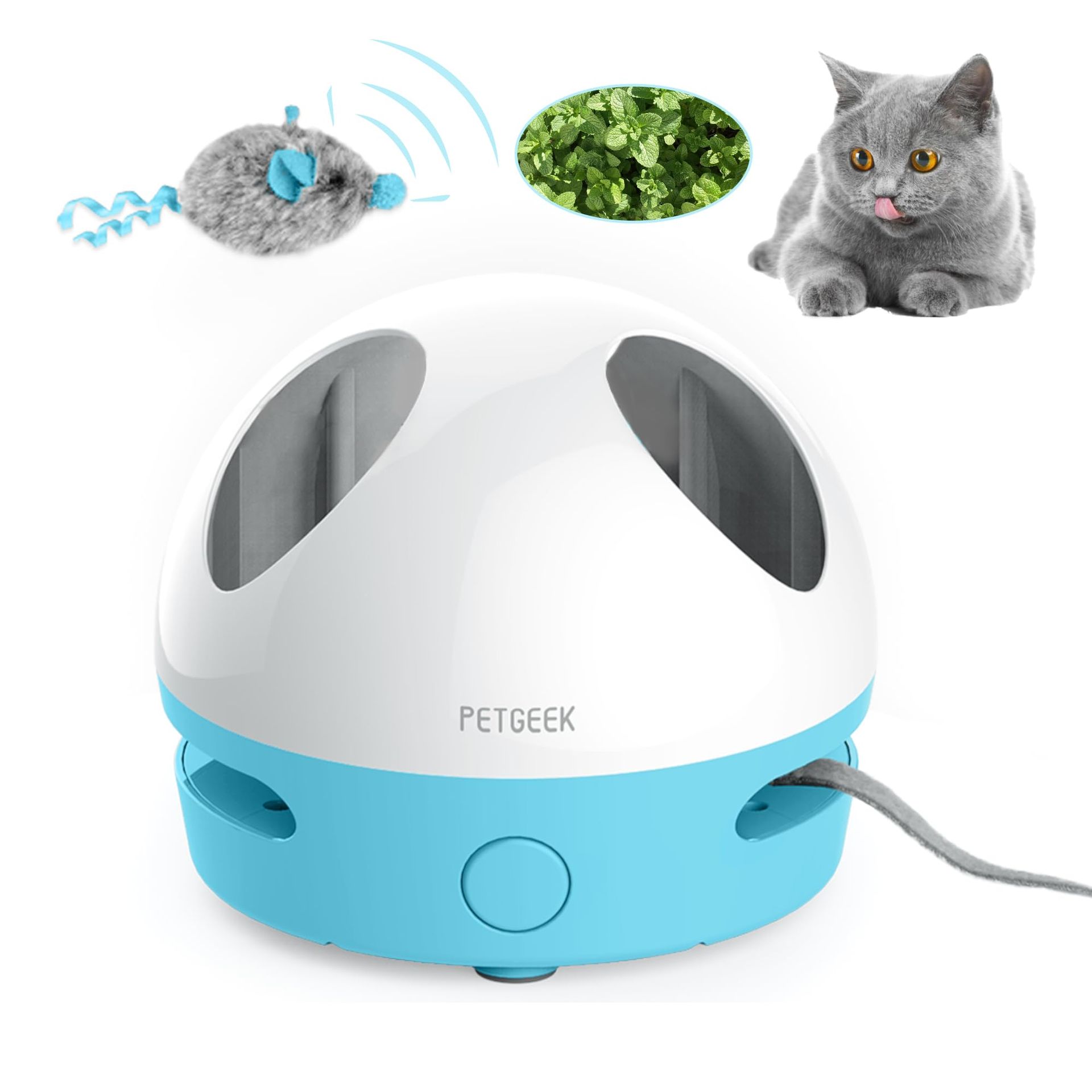 Interactive Cat Toy Electronic Hide-and-Seek Mouse with Squeak & Catnip - Grey Catnip Style