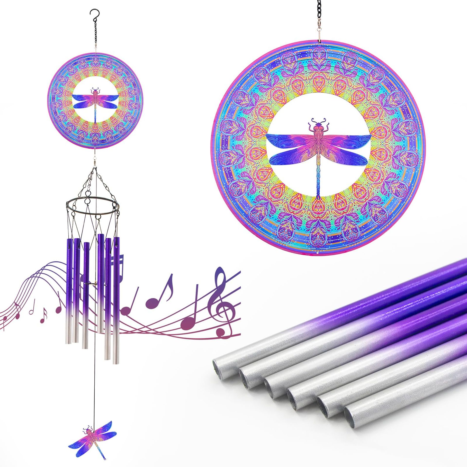 Dragonfly Garden Wind Spinner Stainless Steel Ornament Outdoor Wind Chime Decor Gift for Mum or Grandma - Dragonfly M