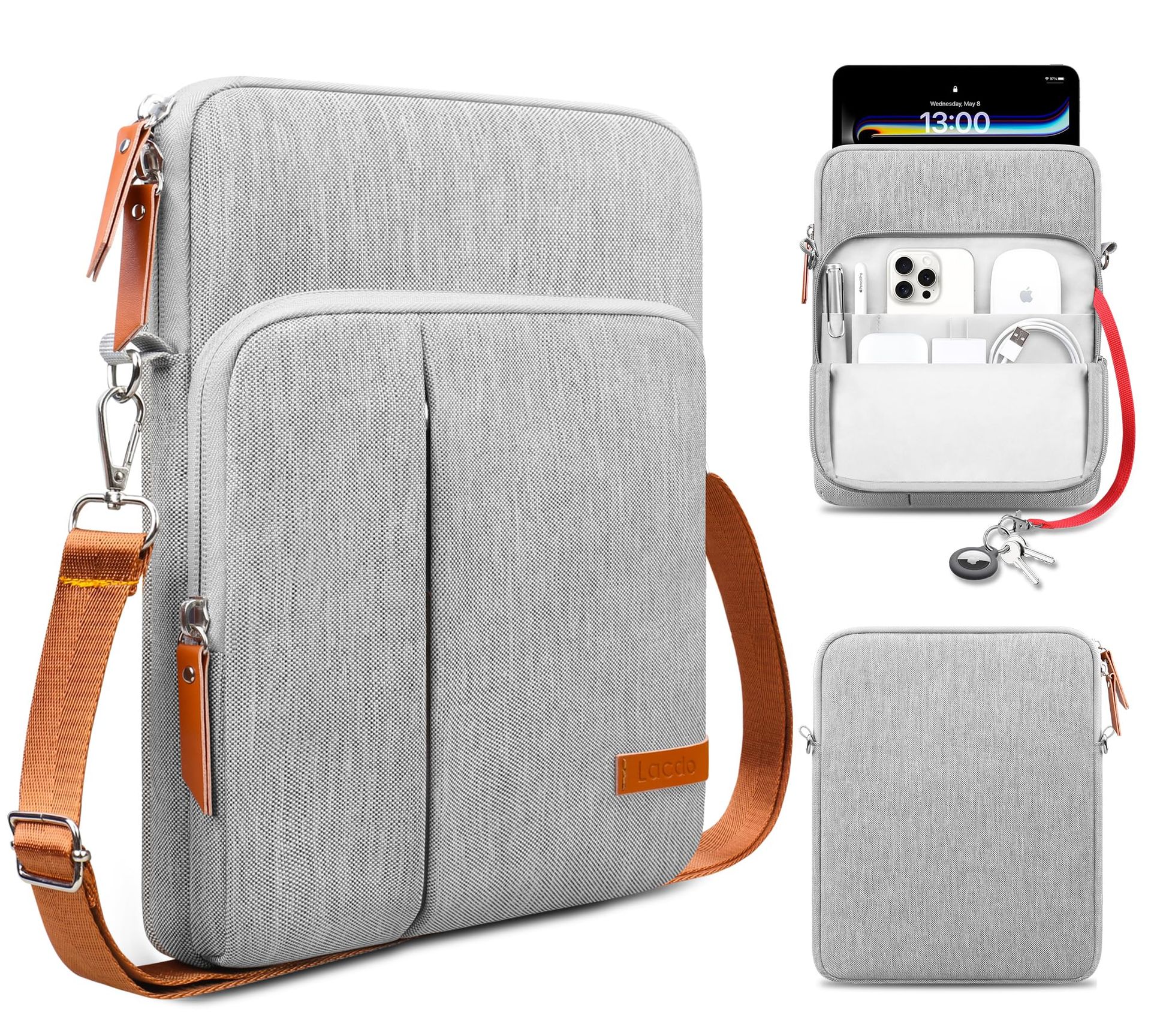 Lacdo Gray Tablet Sleeve Bag with Shoulder Strap for 11" iPad & Galaxy Tab A9+