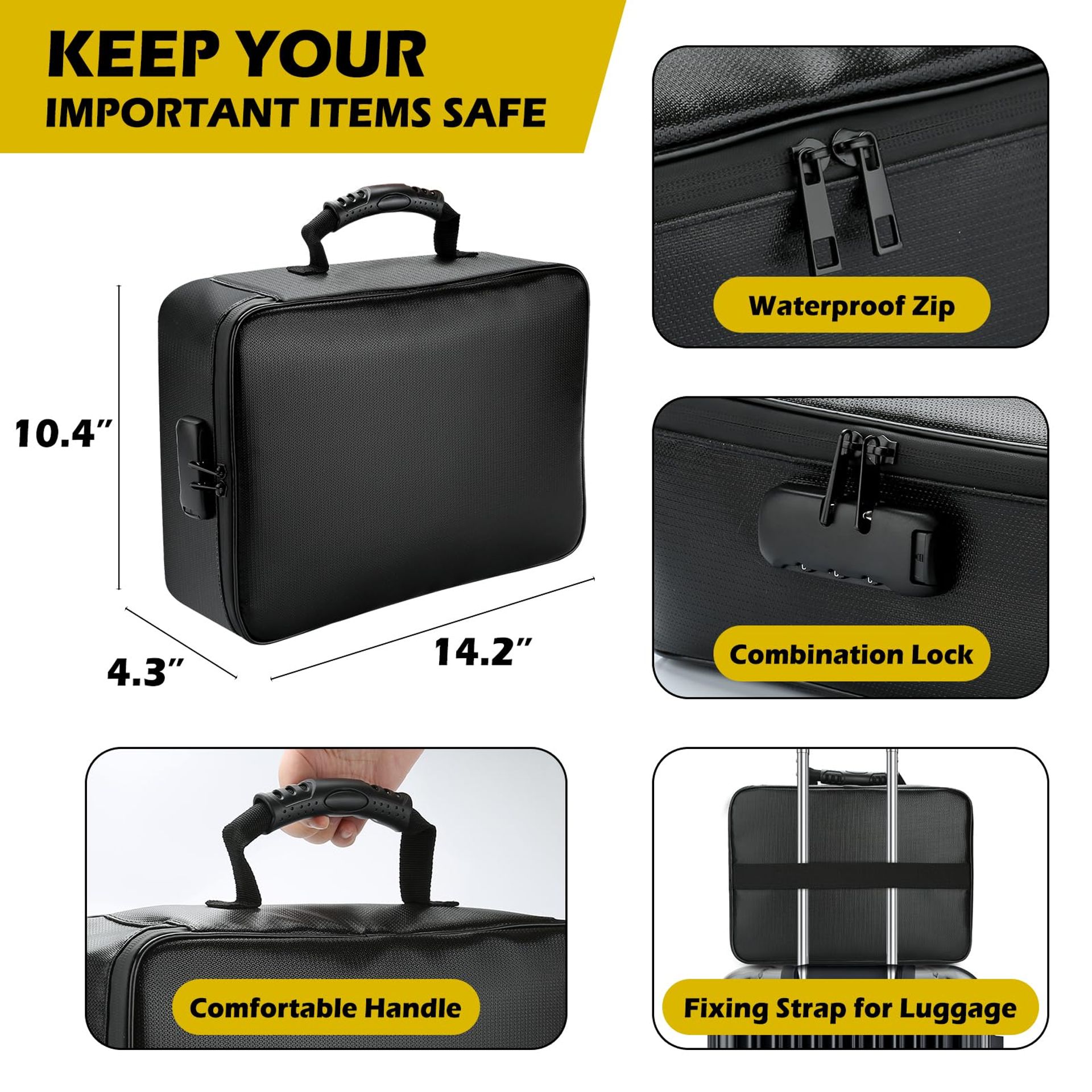 Fireproof Document Box With Lock, Portable Fireproof Document Bag Waterproof Fire Proof File Box Documents File Organizer Box Important Paperwork
