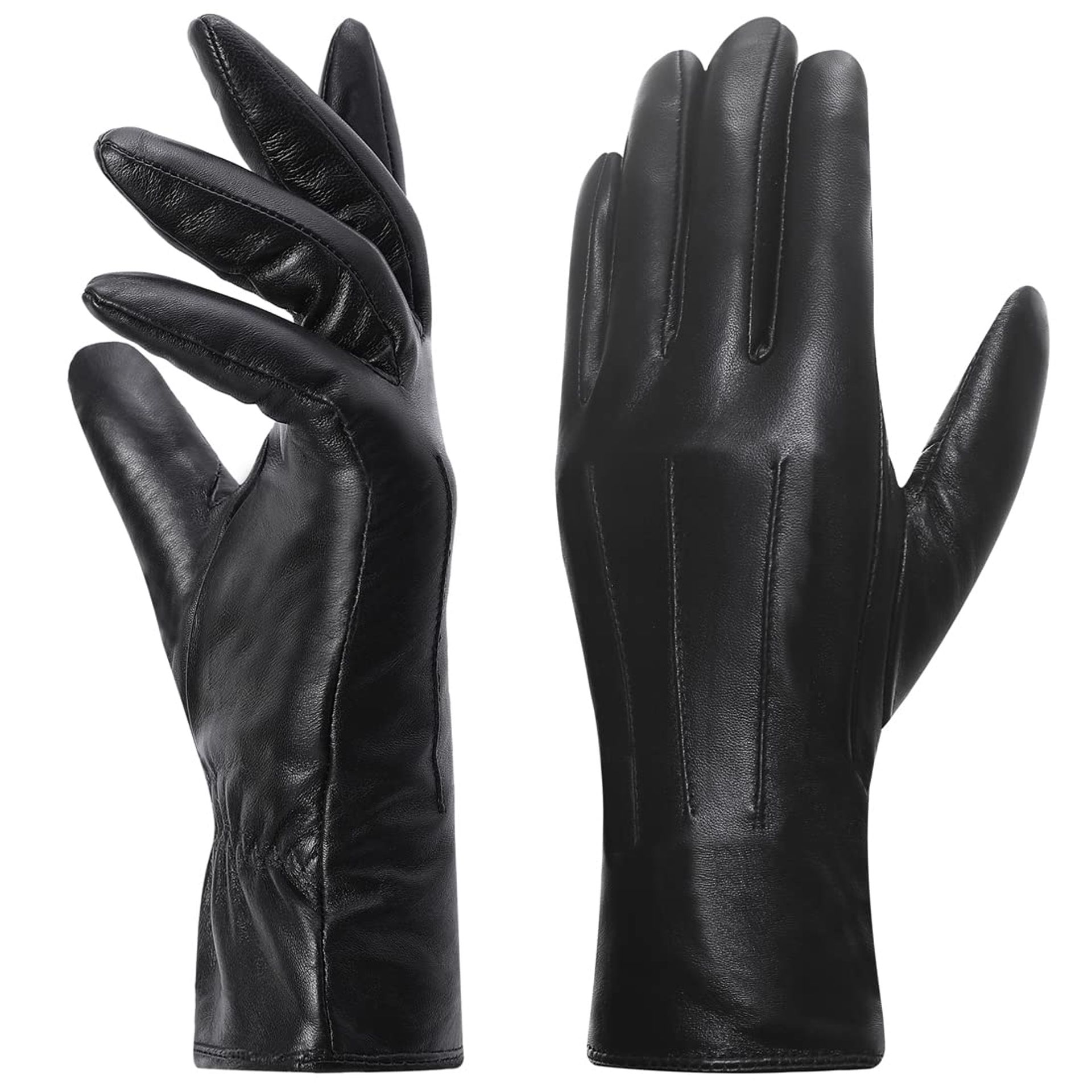 Women's Leather Gloves Winter Warm Fleece Lined Touchscreen Vintage Design - Black XXL