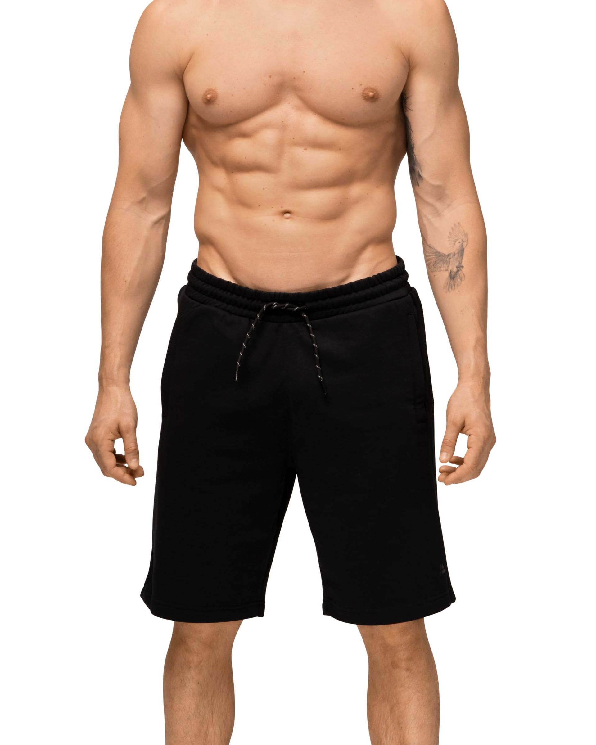 Men's Gym Shorts Soft Cotton Blend with Fleece Lining and Pockets - Black S