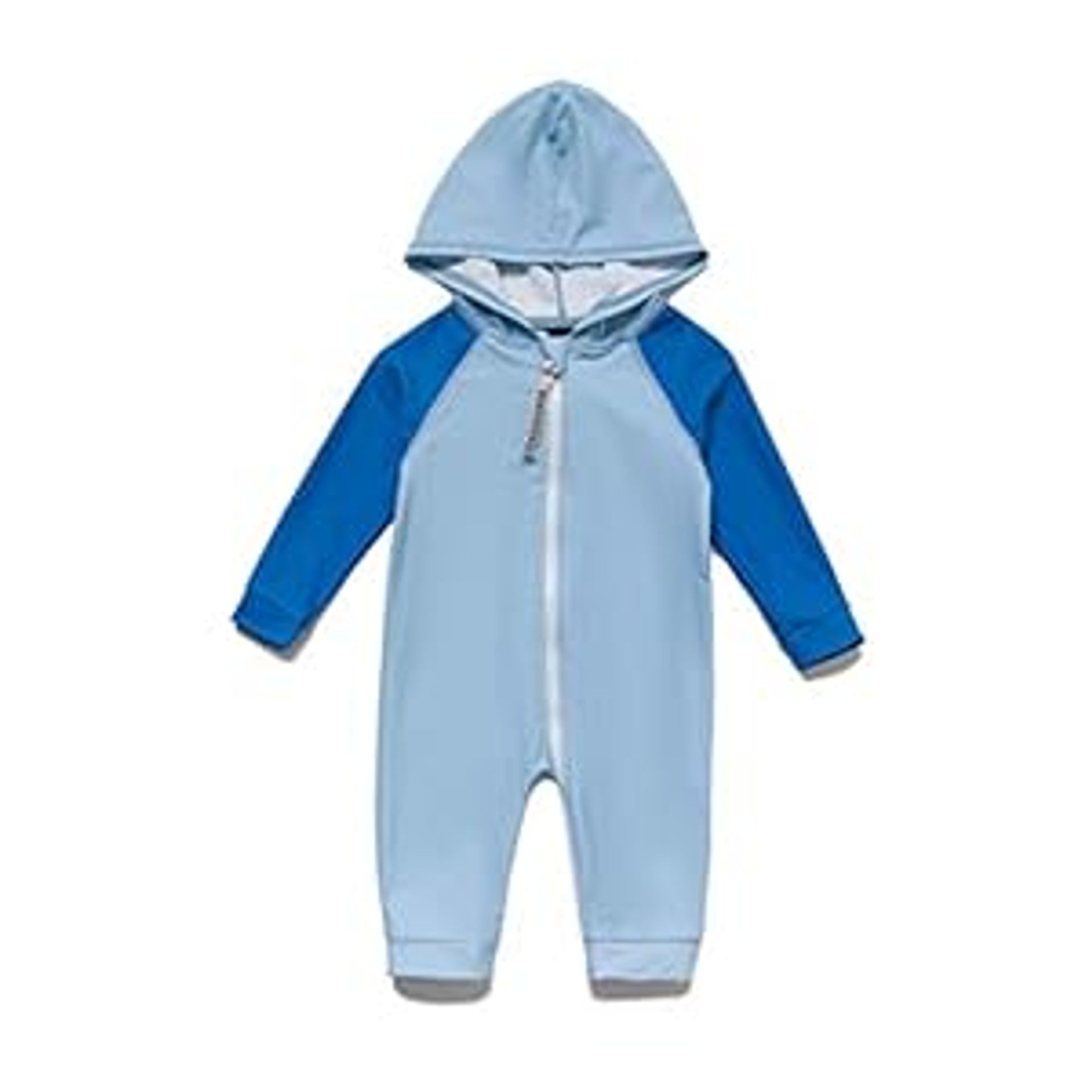 Baby Boy Hooded Swimsuit Sunsuit UPF 50+ Sun Protection with Full Zip - 9-12 Months Blue