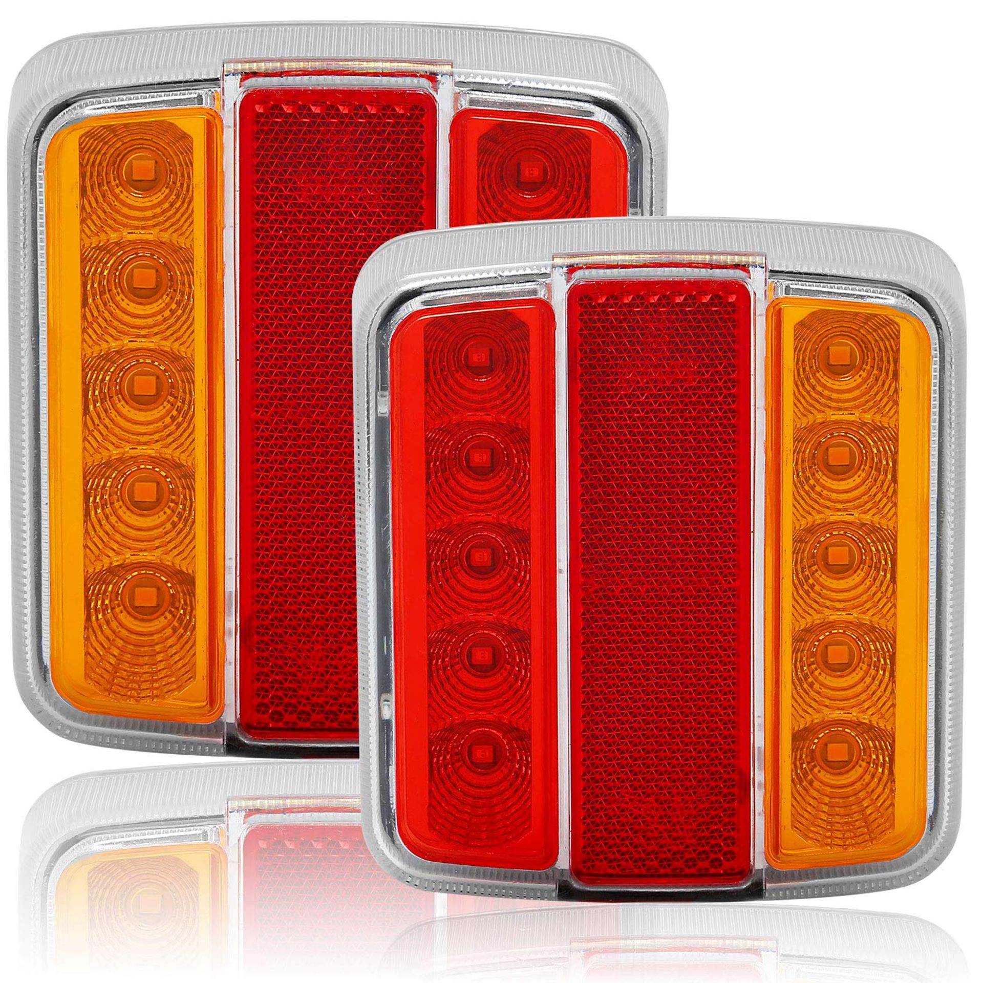 12V LED Rear Trailer Tail Lights 5 Function Waterproof E-mark Lamps for Truck Van Caravan Tractor - Kit B