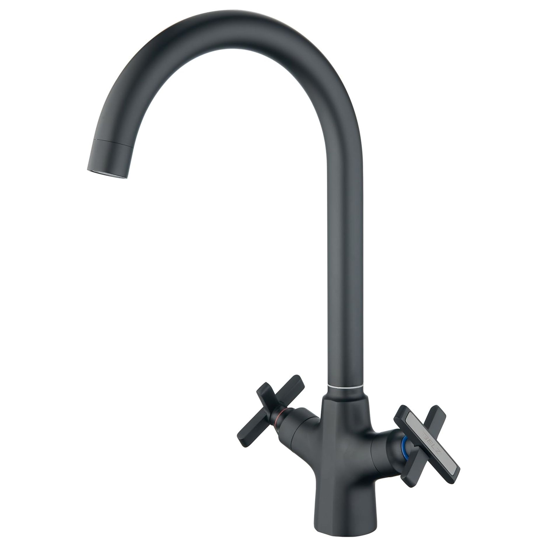 Kitchen Mixer Tap with Dual Lever Control, 360° Swivel Spout, Brass Construction - Matte Black Finish