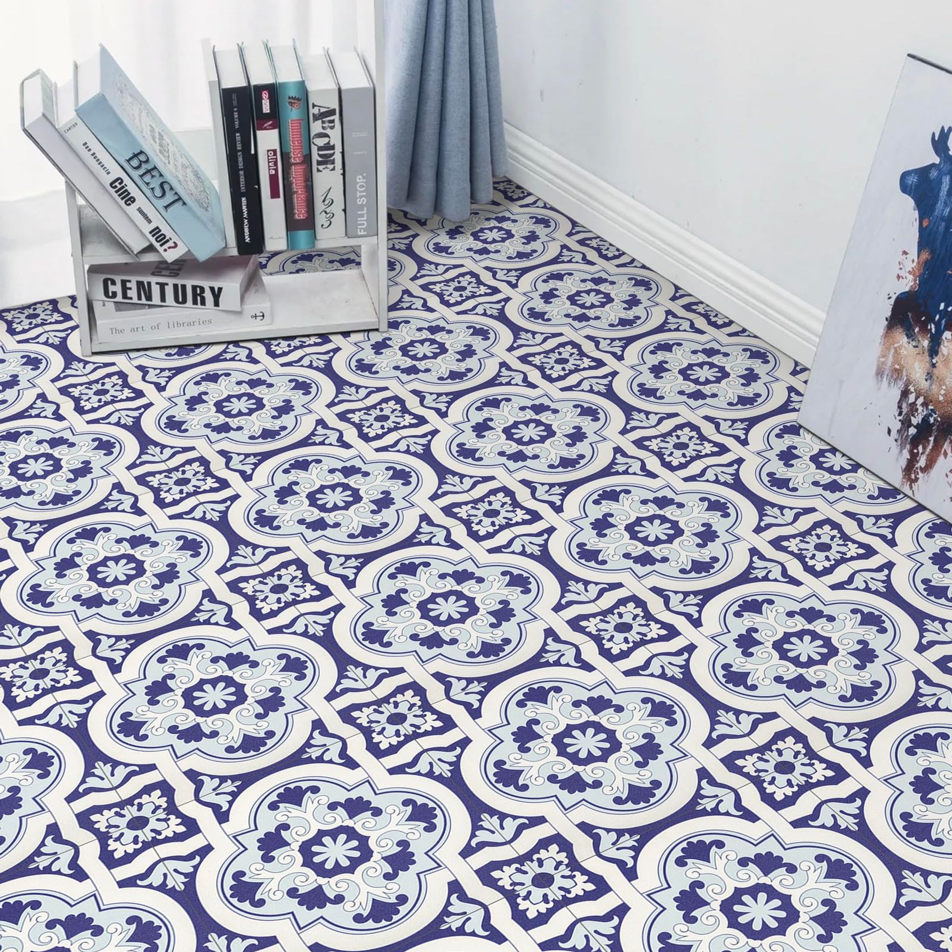 Peel and Stick Vinyl Floor Tiles - Self Adhesive, Waterproof, Blue PVC - 30x30cm - 10 Pack