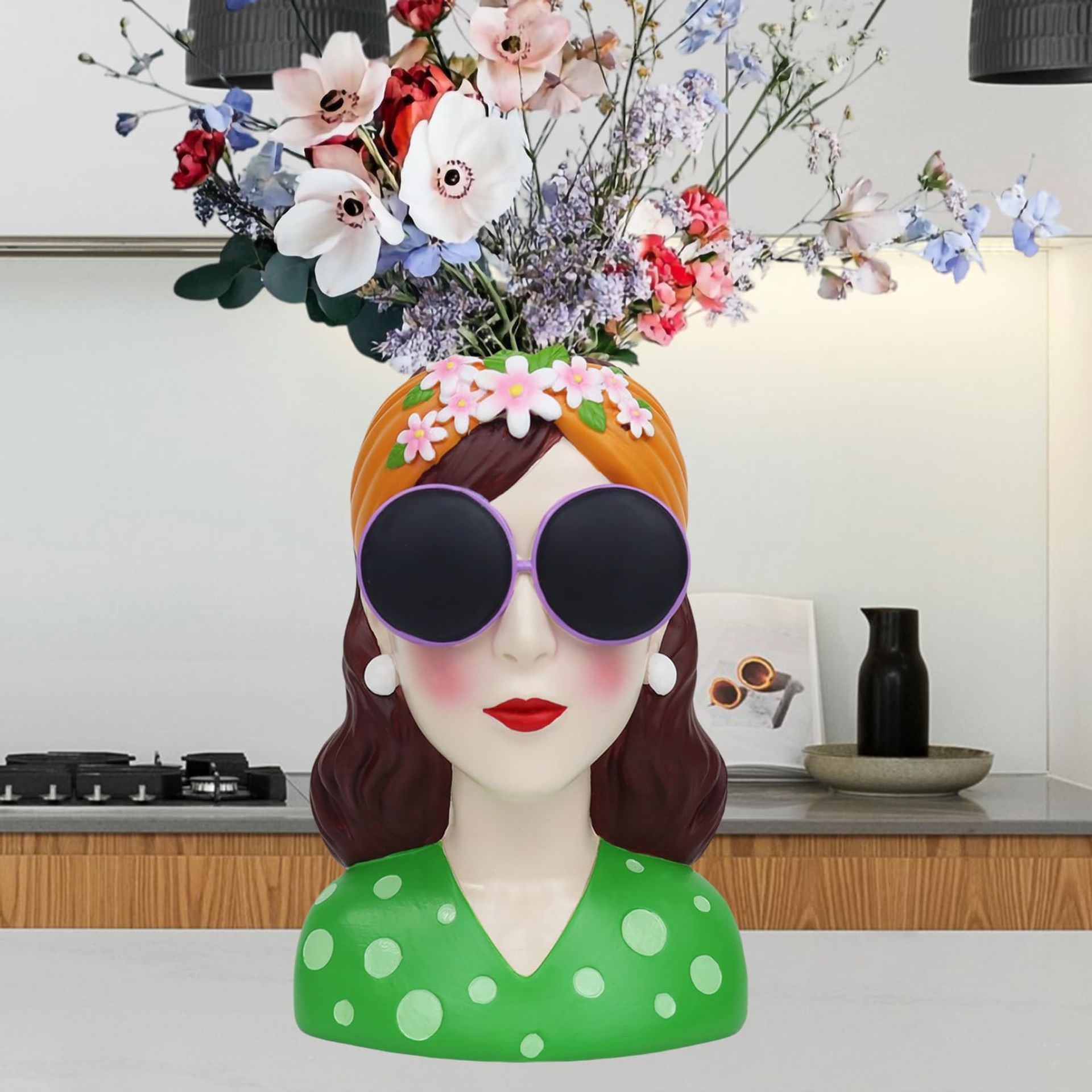 Modern Resin Flower Vase Decorative Girl Sculpture Pot for Home, Living Room and Bedroom Decoration - Yellow L - Valentines