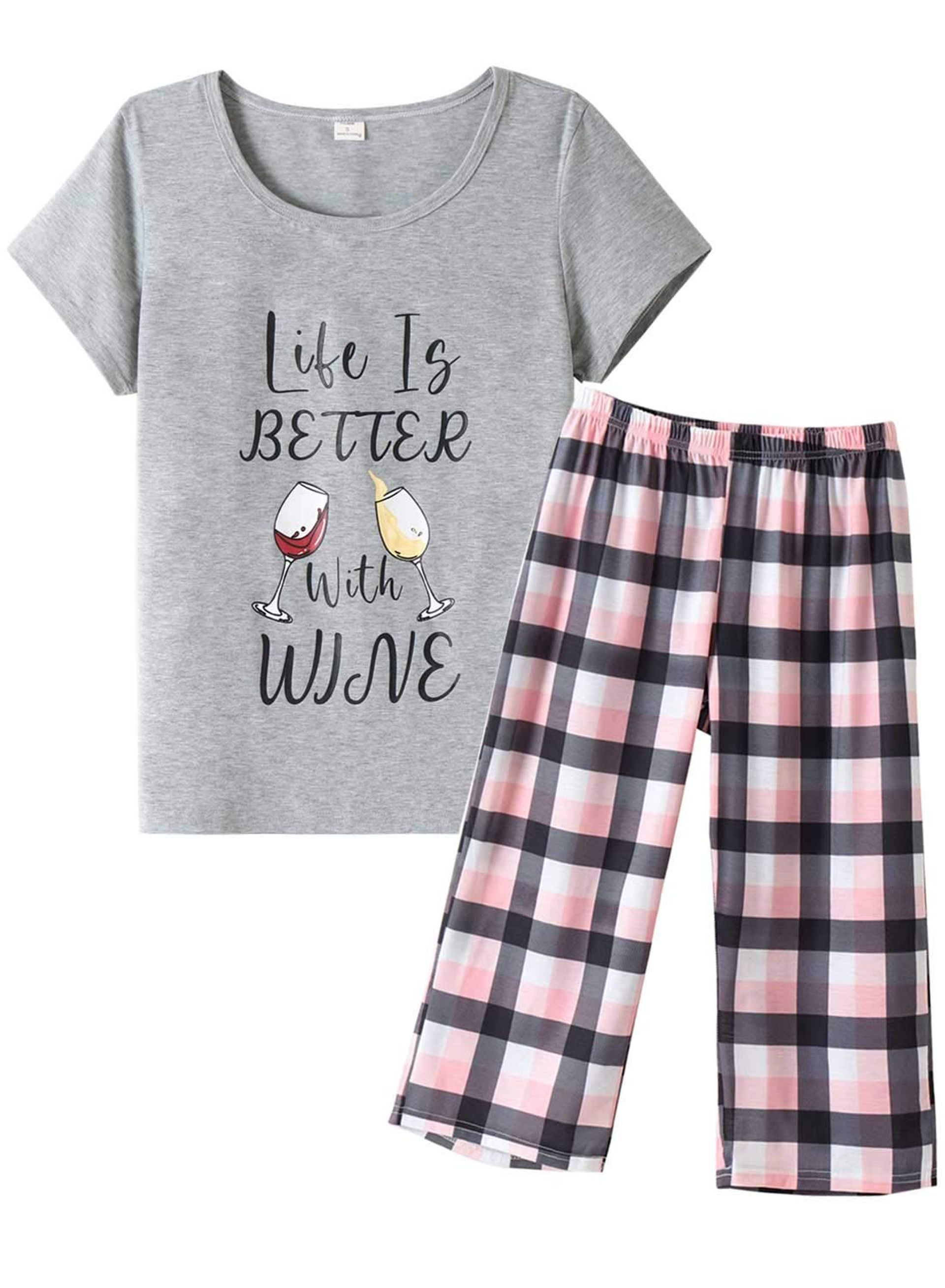 Women's Soft Grey Plaid Cropped Pyjamas Set - Short Sleeve Summer Loungewear XXL