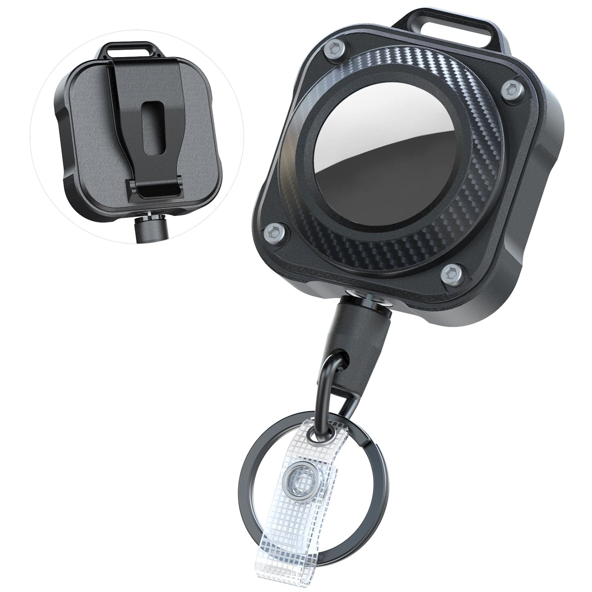 Retractable Keychain for Apple AirTag Badge Reel 31.5" Wire Rope Belt Clip Holder - Black Medium