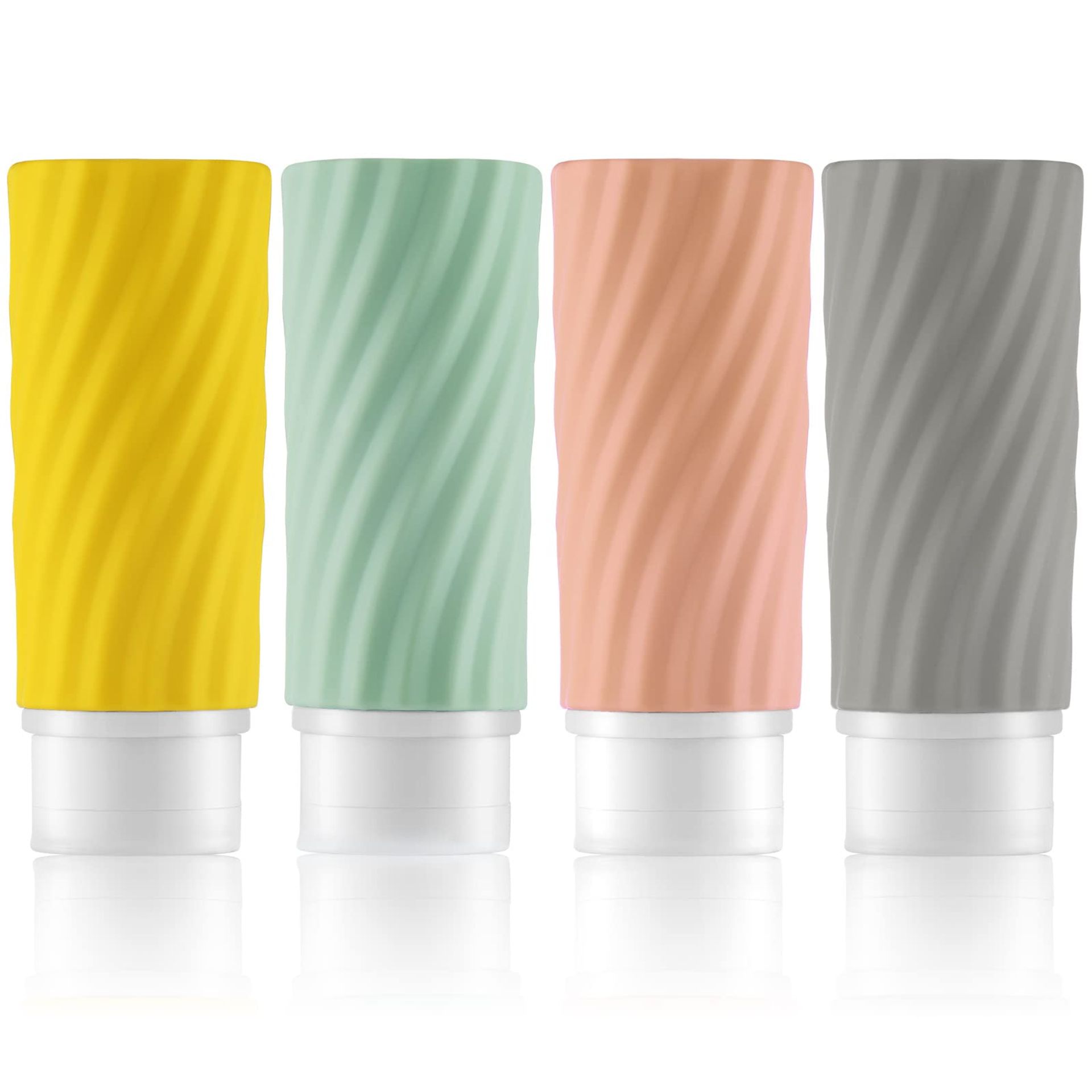 Silicone Travel Bottles 3oz/89ml Leak-Proof Set - Pink, Blue, Yellow 4pc - Perfect for Toiletries