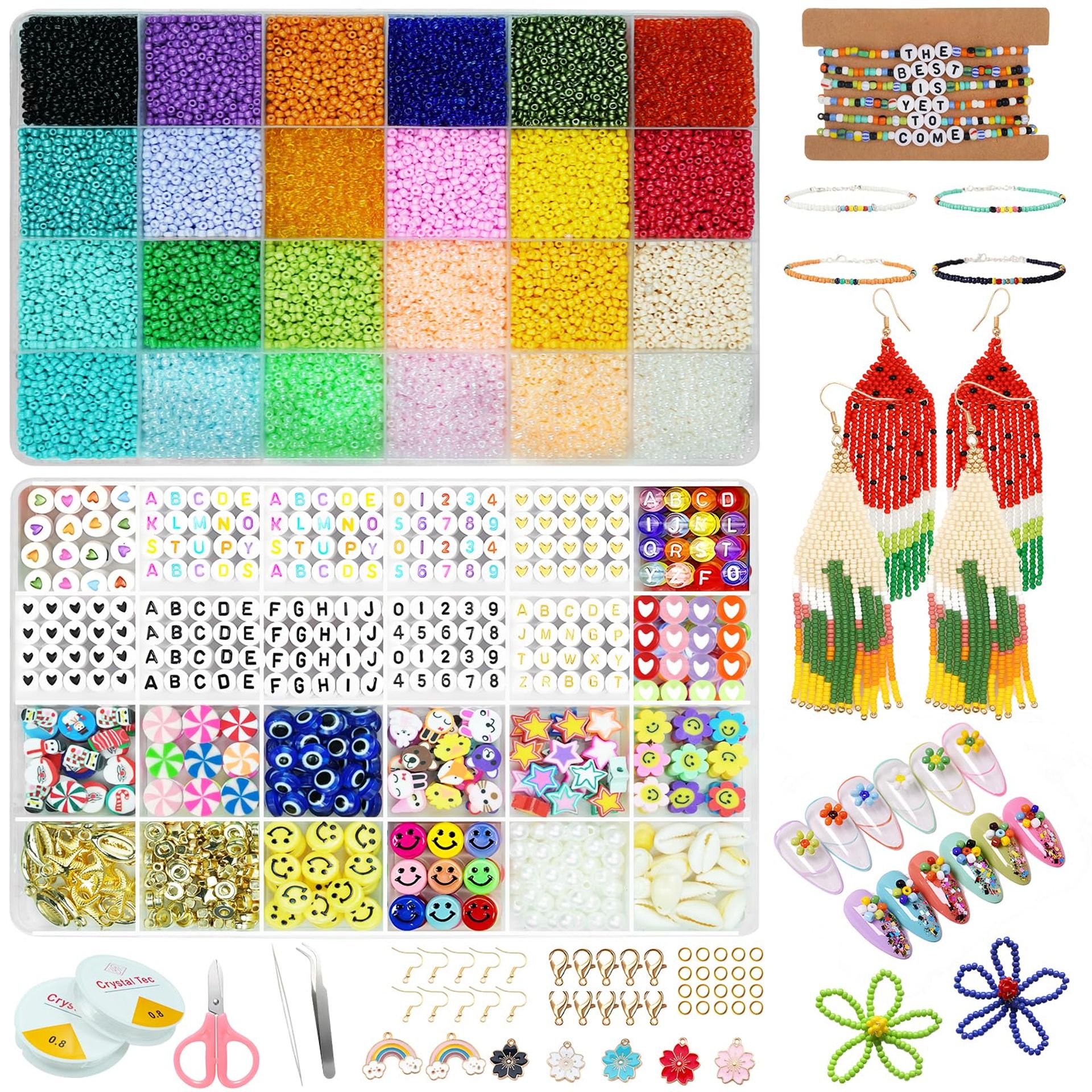 28000 Pcs Glass Seed Beads Kit - 24 Vibrant Colours, 2mm with Charms & Accessories