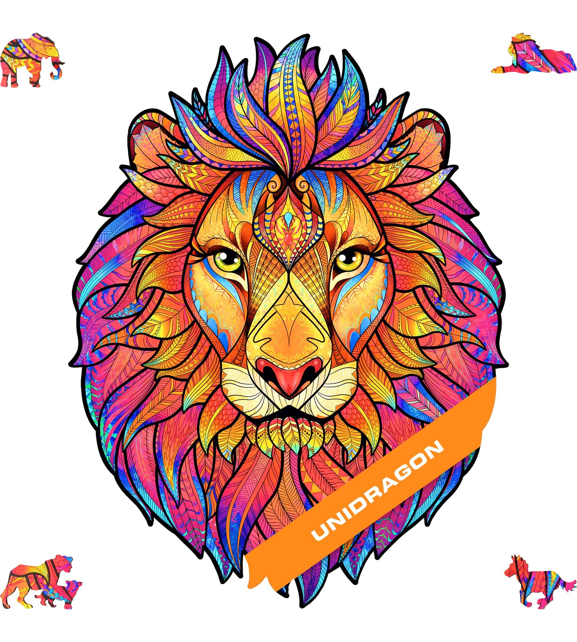 Wooden Jigsaw Puzzle Mysterious Lion - 192pcs Medium, Unique Animal Shapes, Great Gift for Kids & Adults