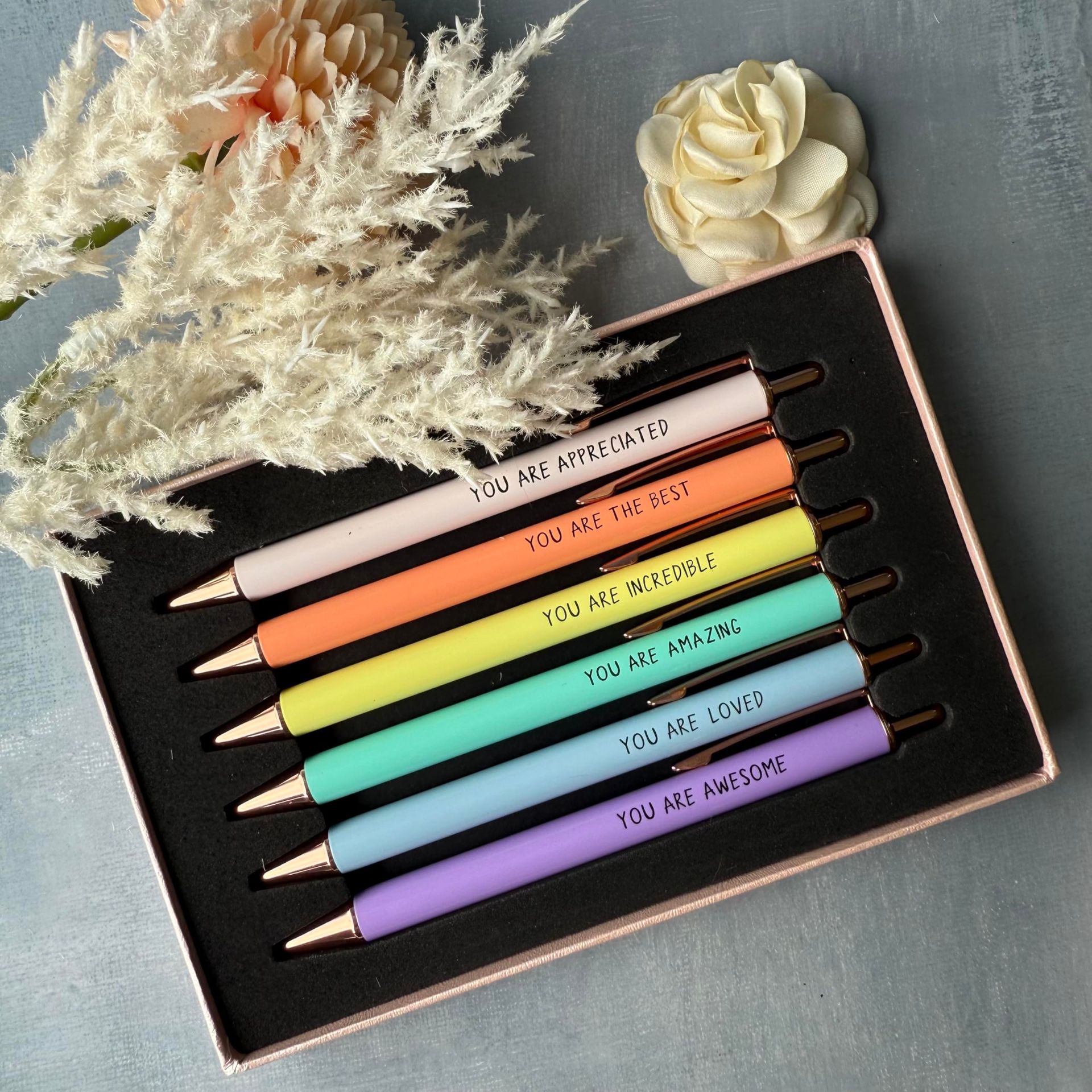 Fancy Ballpoint Pen Gift Set with Inspirational Engraved Quotes for Women – 3 Pack - Pastel Pink, Purple and Green