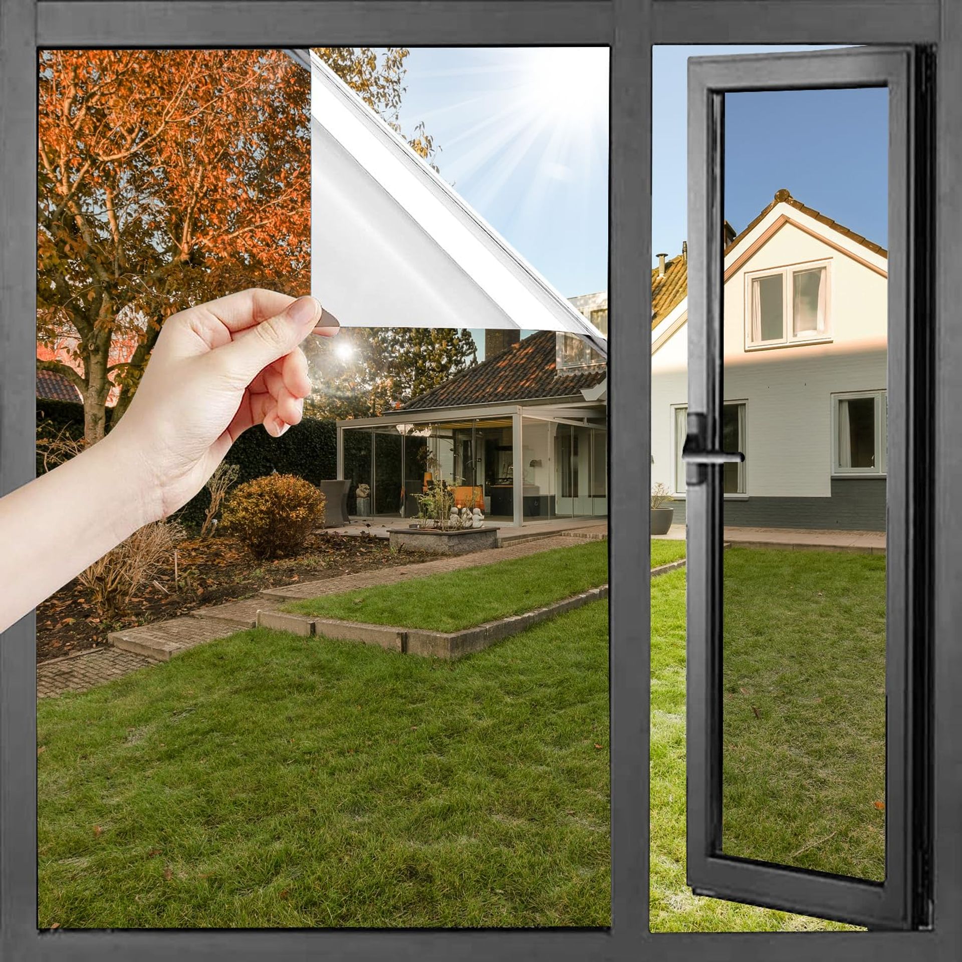 One Way Window Film Reflective Privacy UV Heat Control Anti-Glare Self Adhesive - Silver 90x200cm