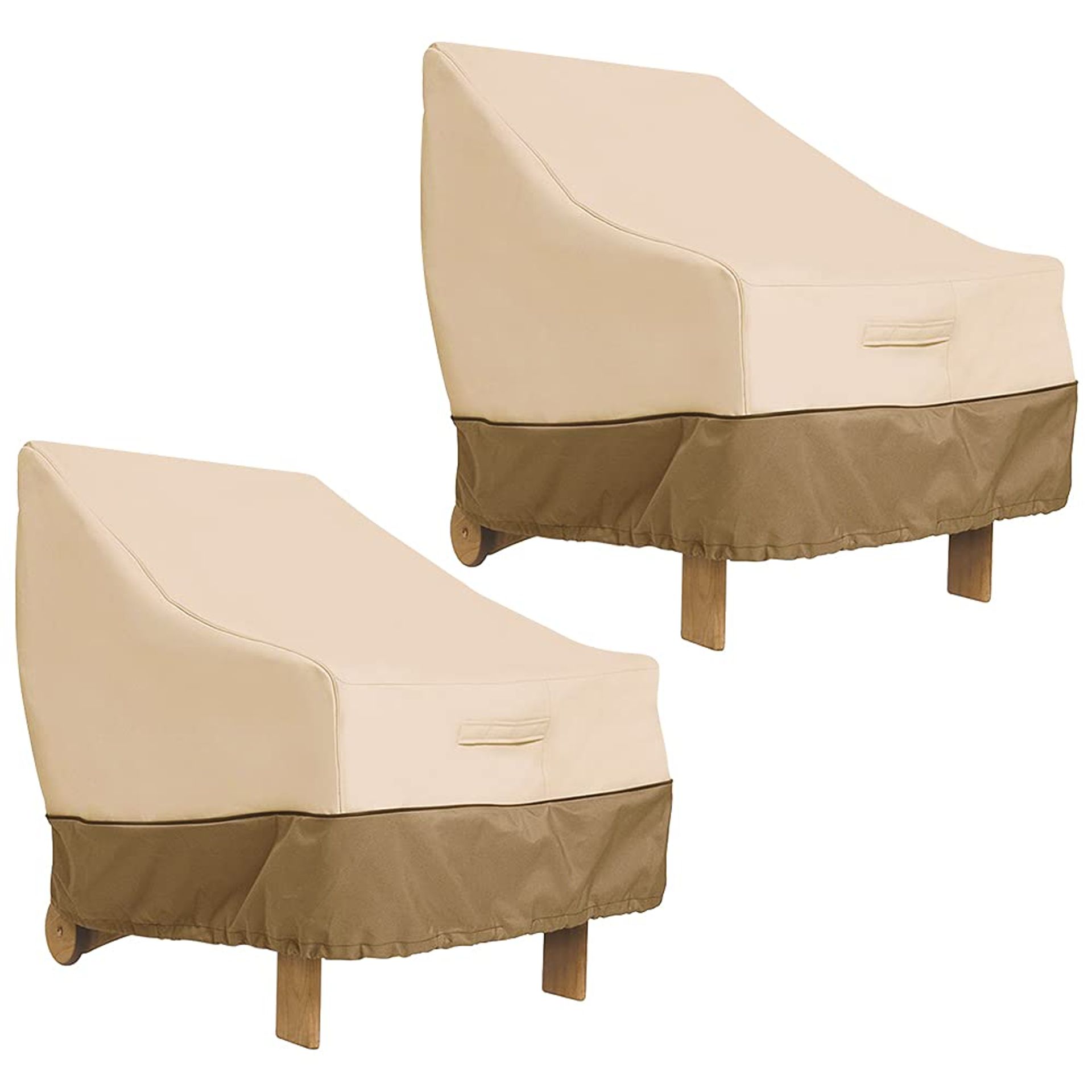 2PCS Patio Chair Covers for Garden Lounge Chairs, Waterproof Oxford Fabric, Outdoor High Back Armchair Furniture Protector - Beige 85x80x91.5cm