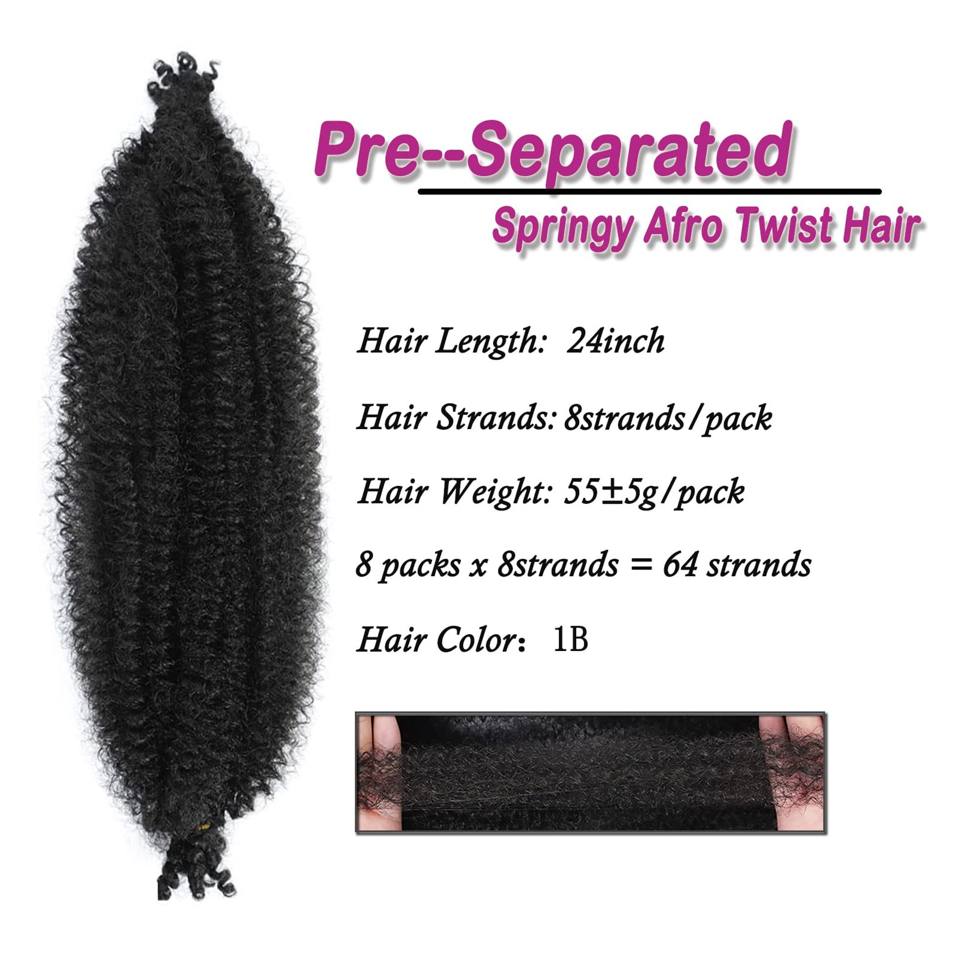 Pre-Separated Springy Afro Twist Hair Extensions 8 Pack Synthetic Marley