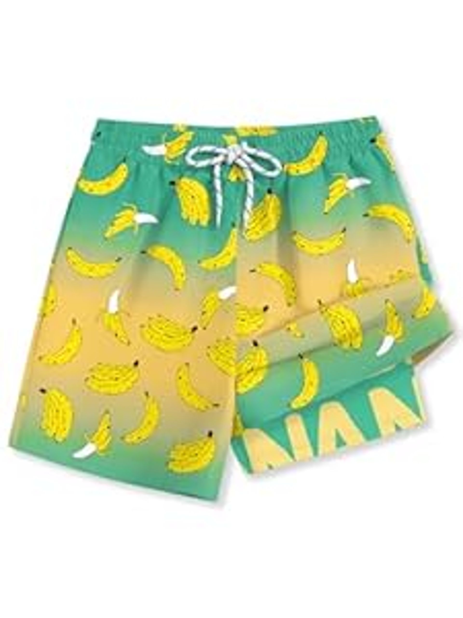 Boys Quick Dry Stretch Swim Trunks with Compression Liner and Pockets - Gradient Banana 10 Years