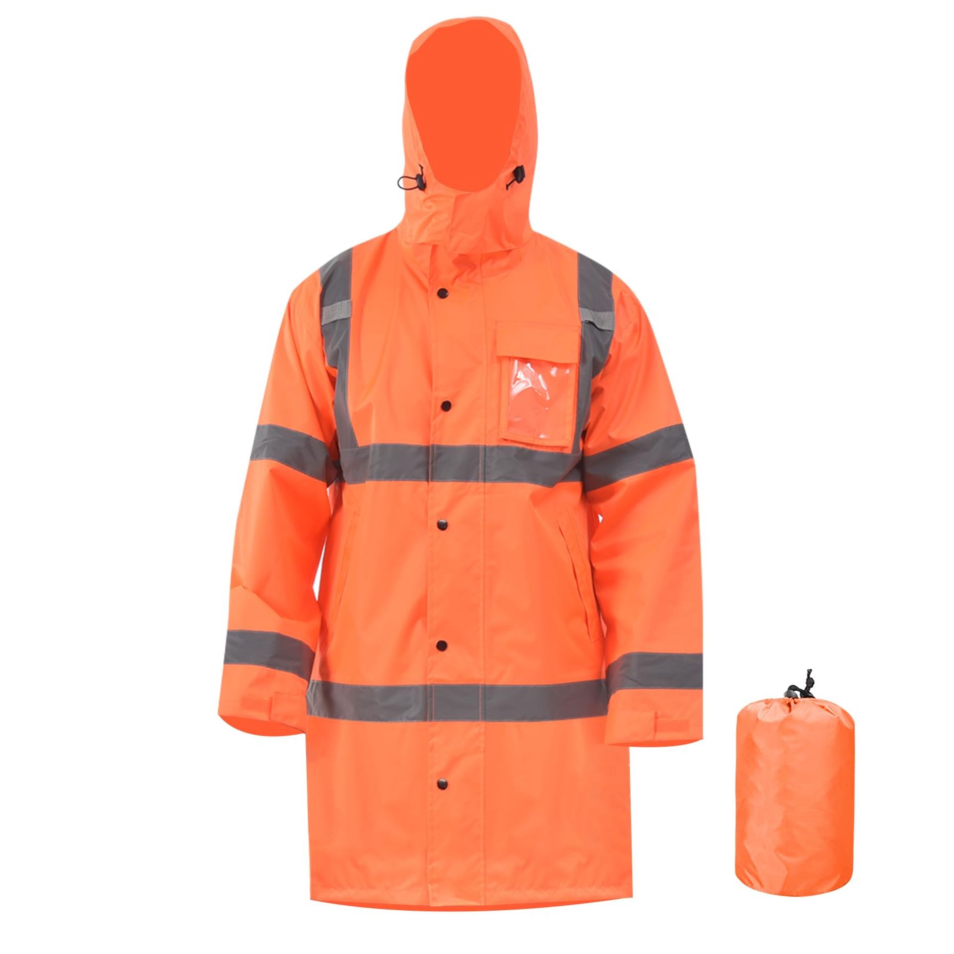 Men's Hi-Vis Waterproof Rain Jacket Lightweight Reflective Safety Coat with Multiple Pockets - Orange S