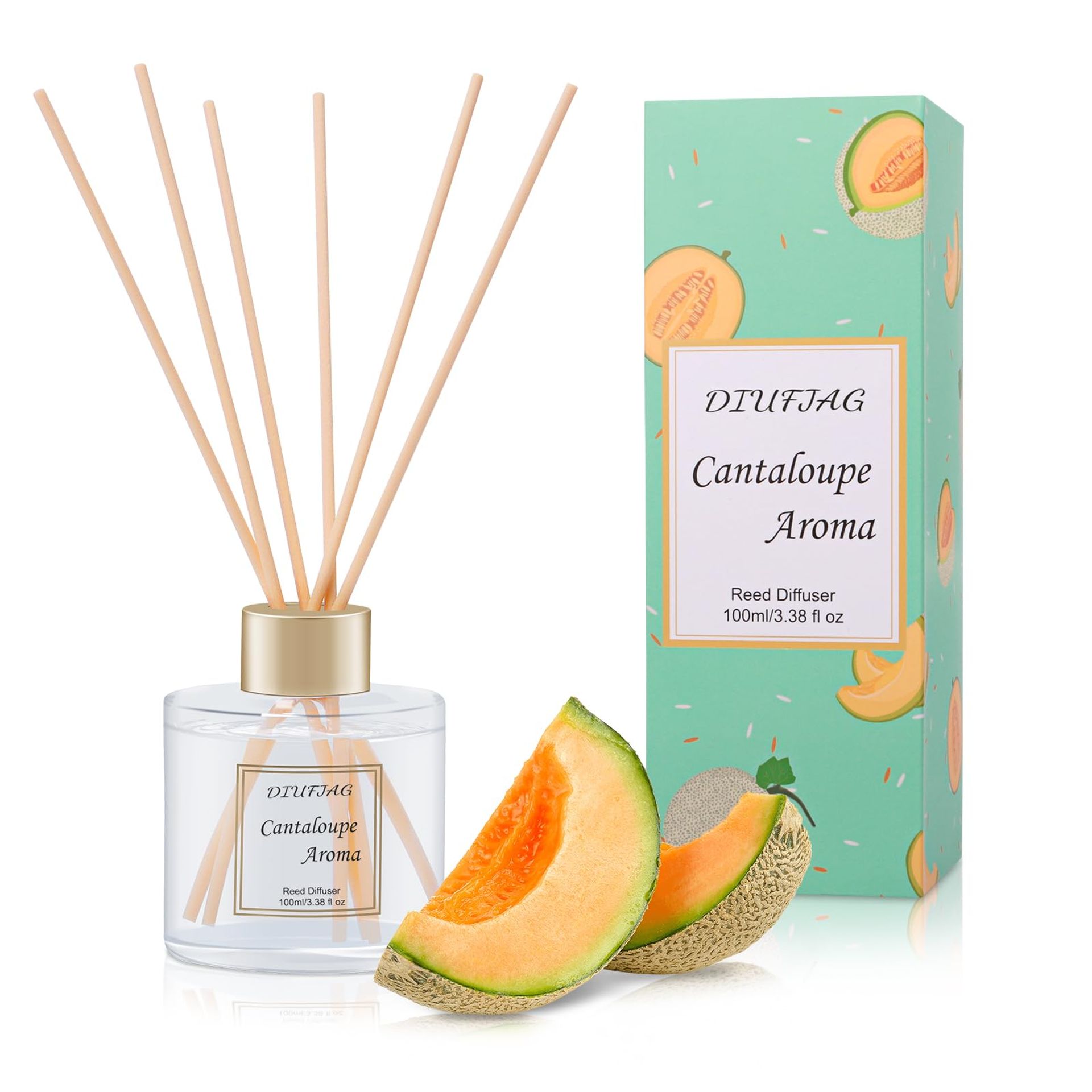 Cantaloupe Reed Diffuser Set - 100ml Aromatherapy Fragrance with 6 Fibre Sticks for Home & Bathroom