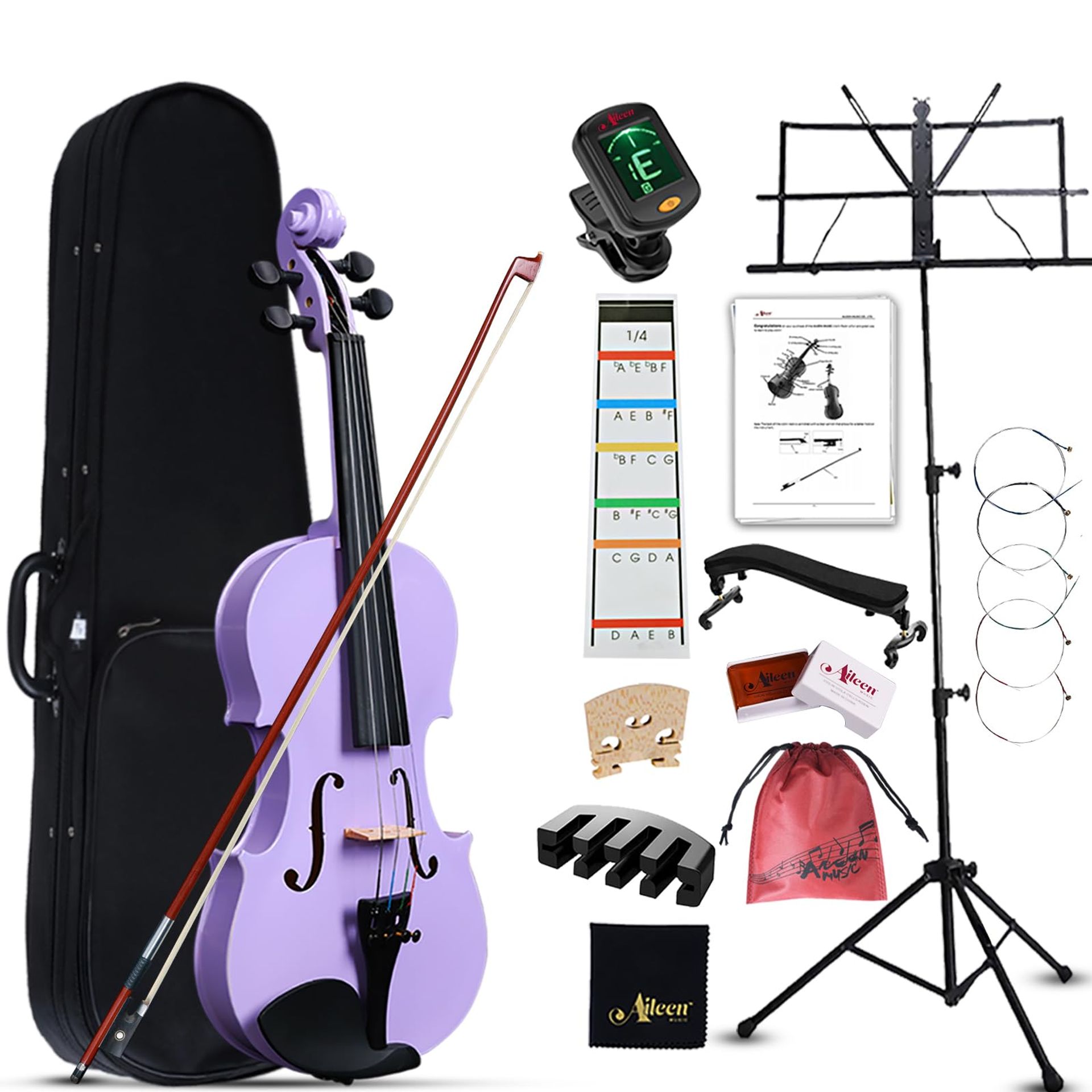 Student Violin for Beginners with Ebony Tuning Pegs and Nut Stable Pitch - Purple 1/4 Size