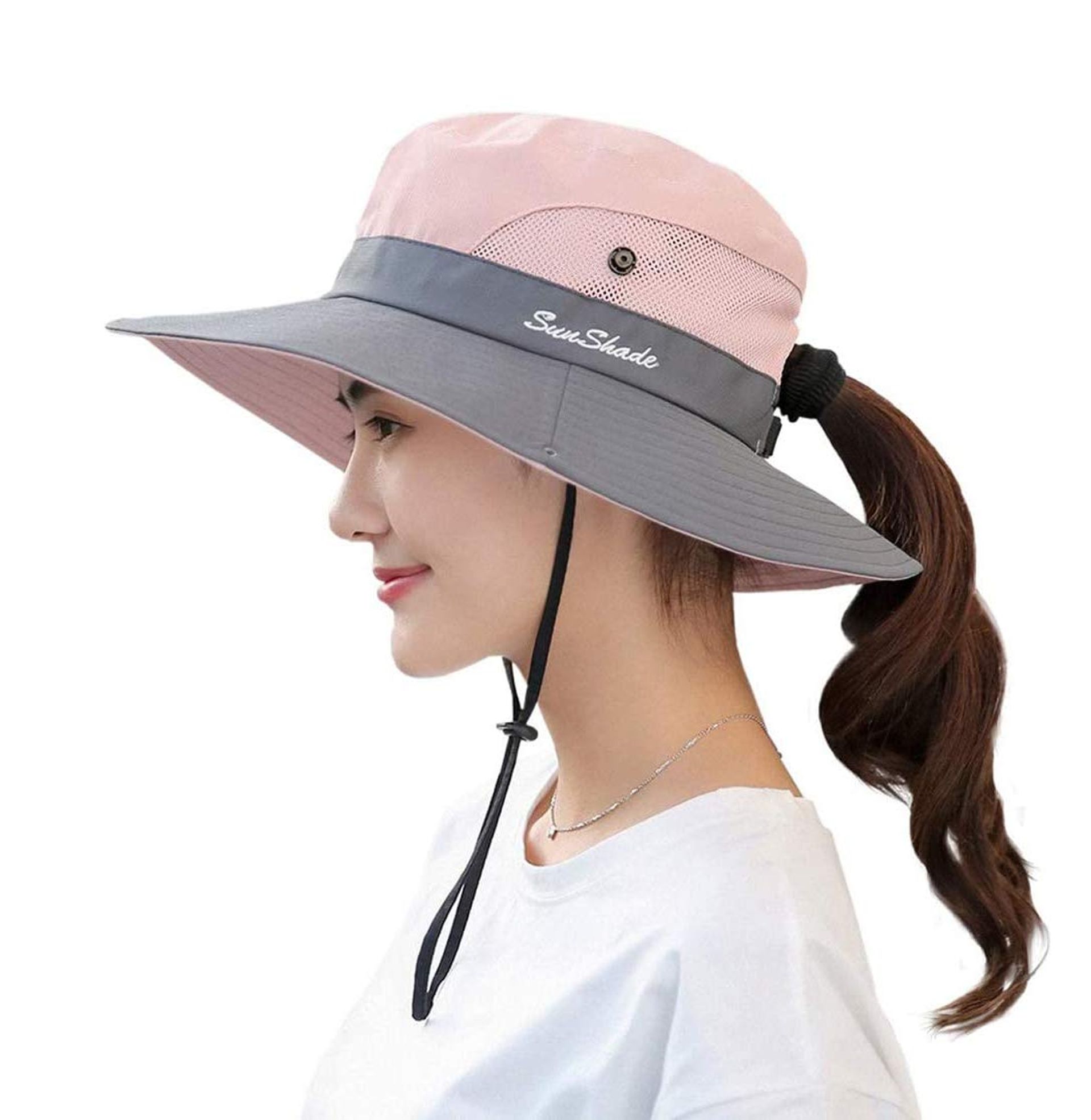 BEISIJIA Women Wide Brim Sun Hat UV Protection Summer Bucket Cap Protection Ponytail Breathable Mesh Foldable Outdoor Hiking Fishing Beach Gardening
