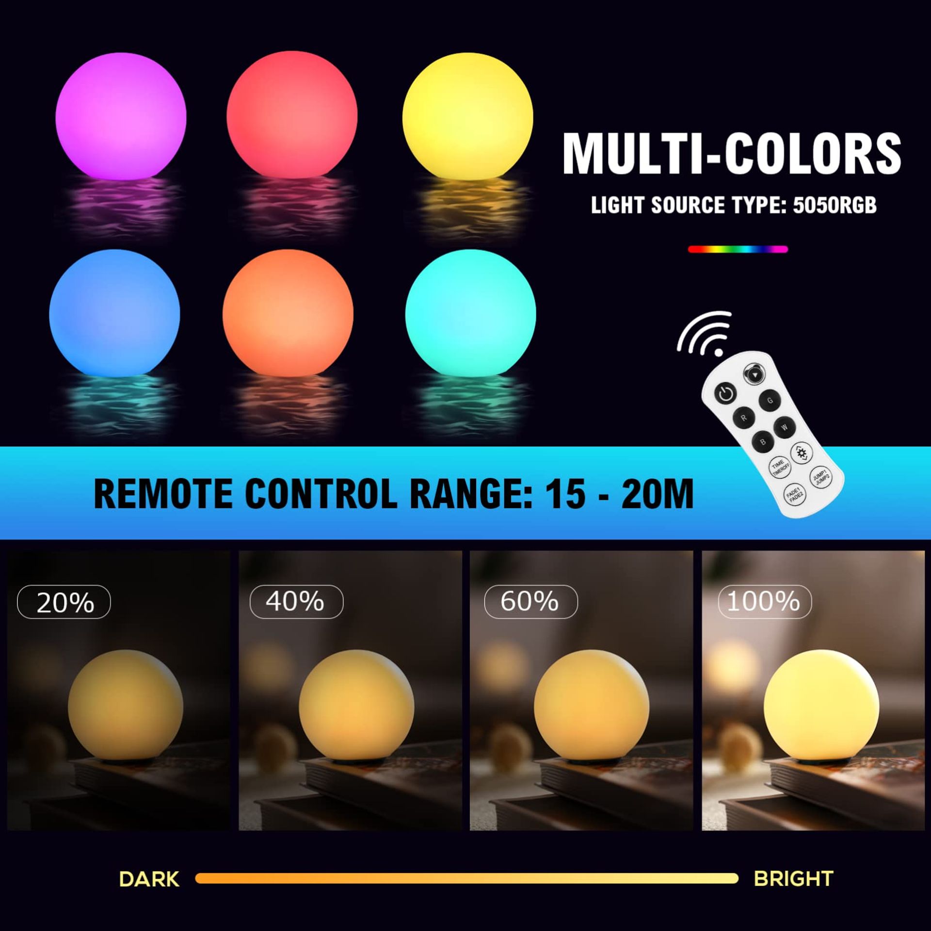 Floating Pool Lights Rechargeable LED IP68 Waterproof Glow Balls With Rem