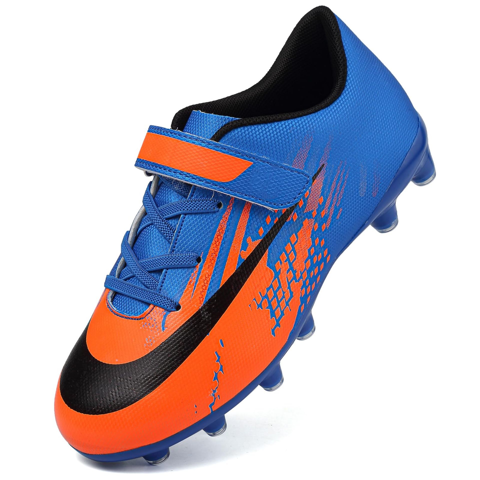 Kids' Astro Turf Football Boots - Boys Girls Unisex Soccer Trainers with Spikes for Outdoor Play - Orange Blue Size 6 UK