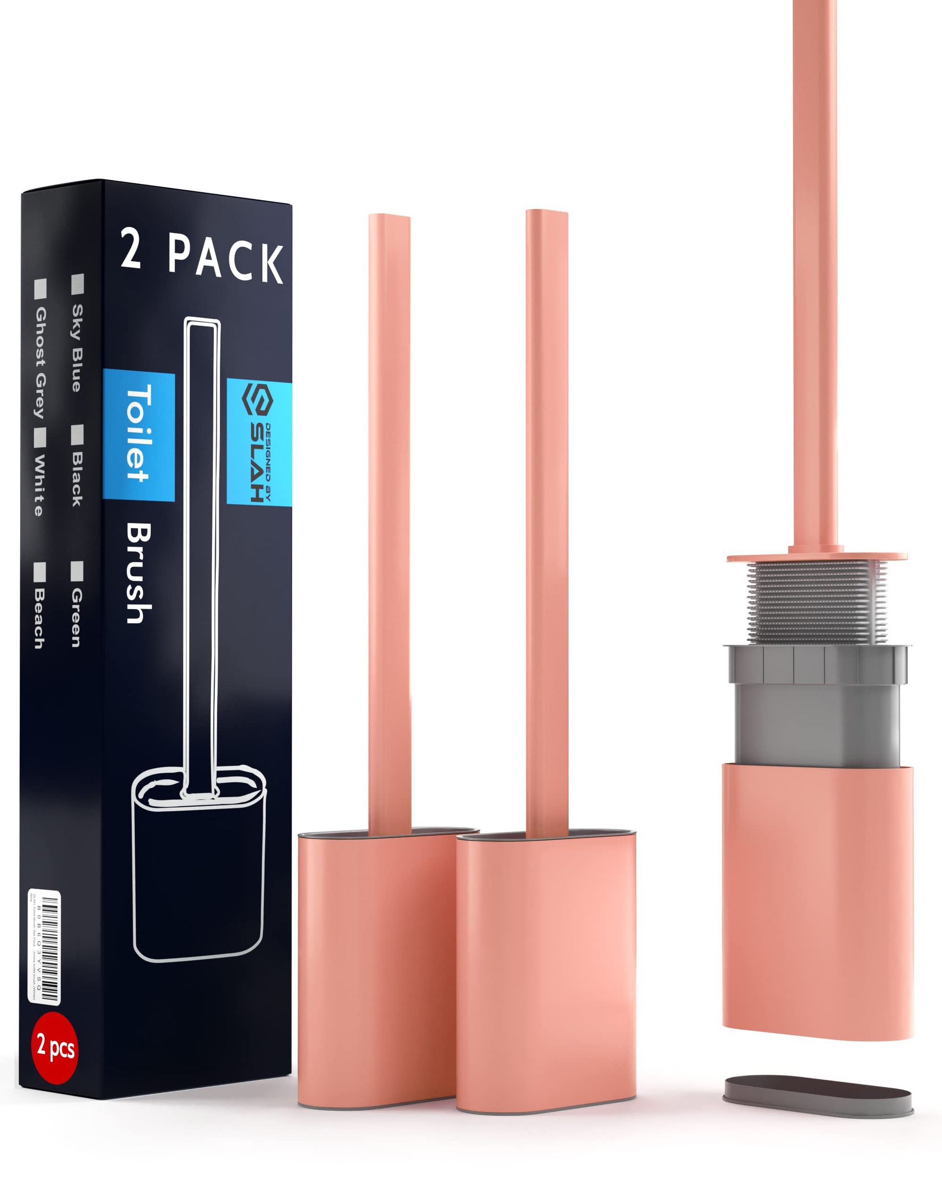 Pink Silicone Toilet Brush Set with Non-Slip Handle & Dripless Base - Deep Clean Every Corner