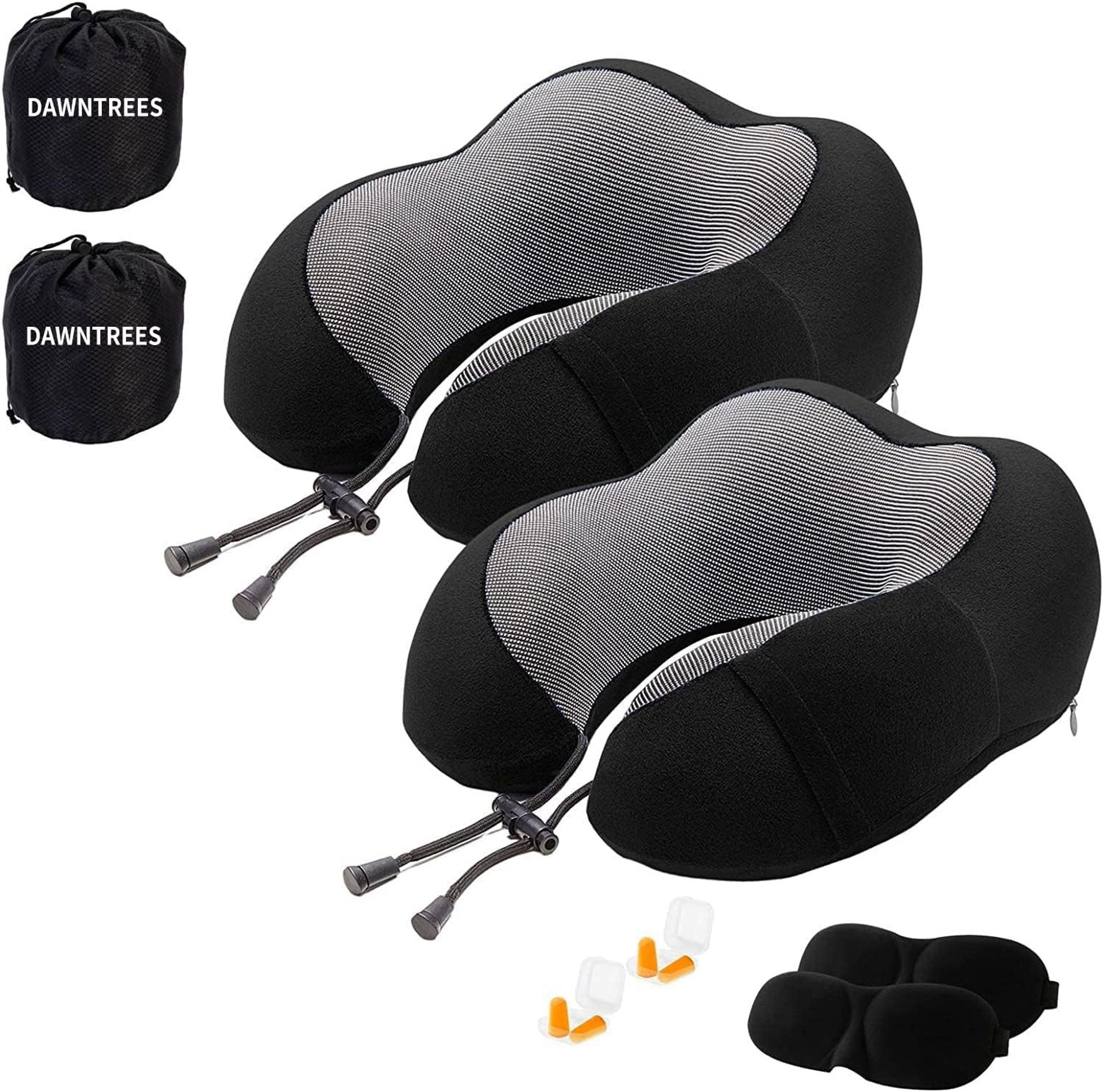 Memory Foam Travel Neck Pillow 2 Pack Ergonomic Head & Neck Support - Grey 2 Pack