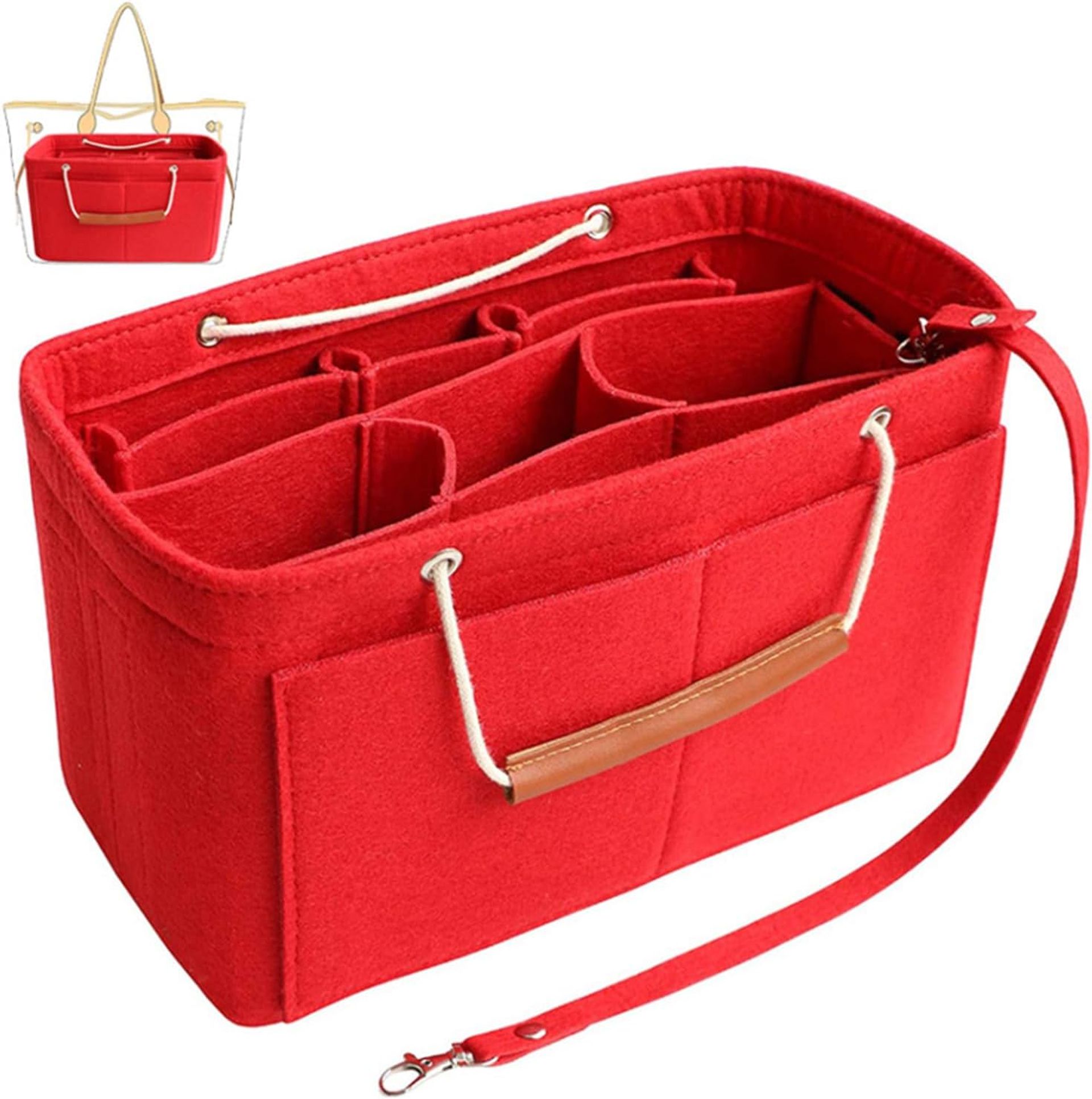 D.DUO Red Tote Organizer Insert, 11-Pocket Purse Insert for Handbags, Small Size