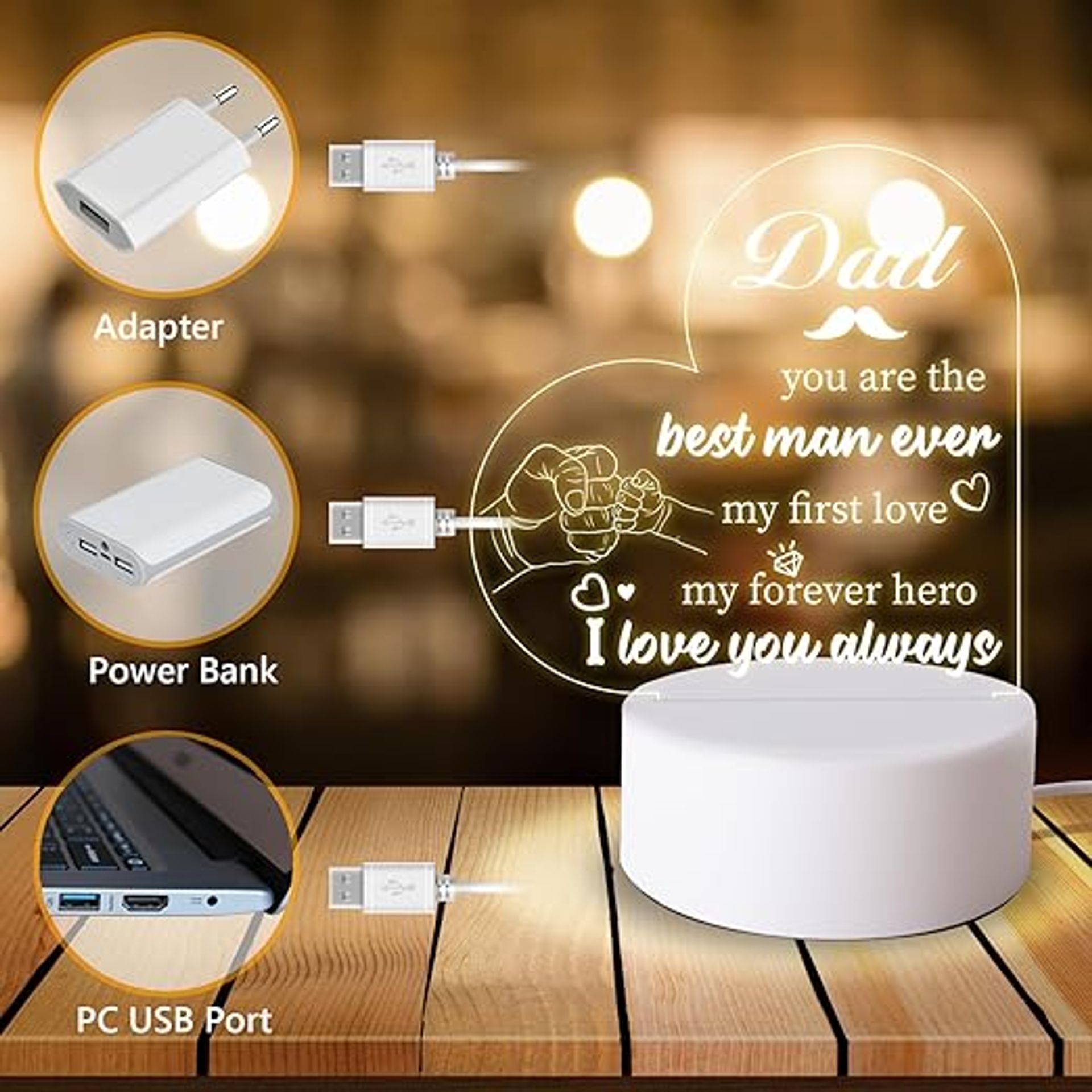 Awroutdoor Personalised LED Night Light for Dad & Son - Perfect Birthday Gift