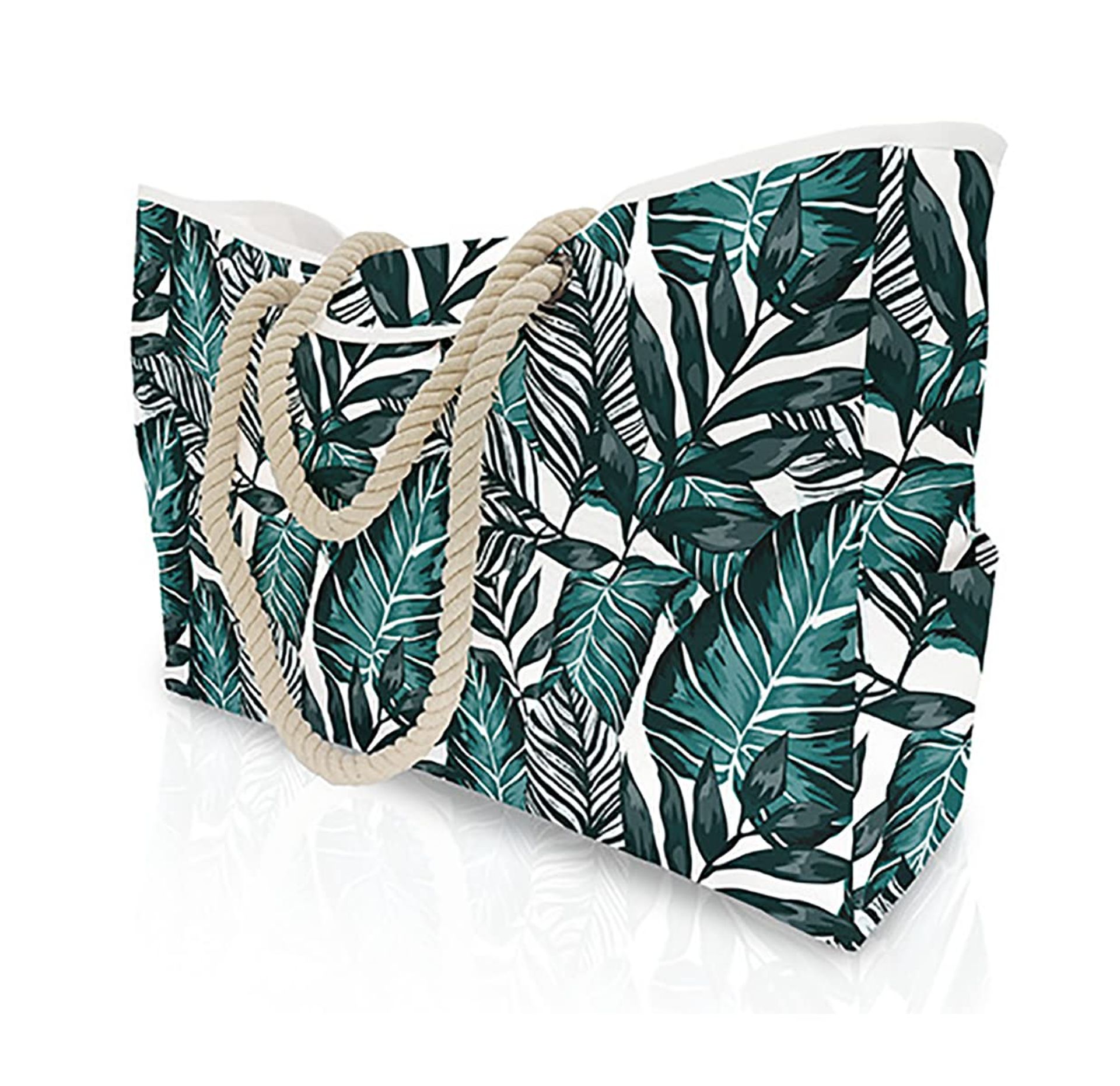 Women's Oversized Large Beach Bag Waterproof Anti-Theft Magnetic Closure with Inner & Outer Pockets - Leaves XL