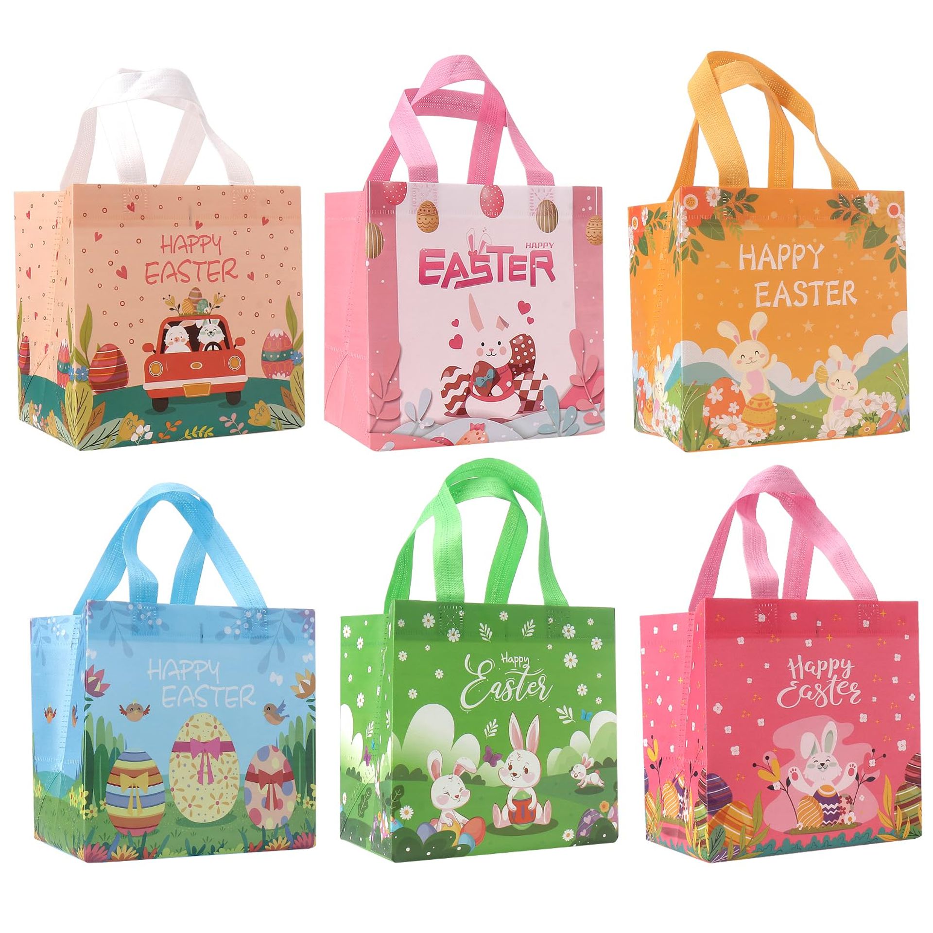 16PCS Easter Gift Bags for Kids, Easter Bunny Egg Tote Bags Reusable Bag with Handles for Kids Hunt Party Supplies