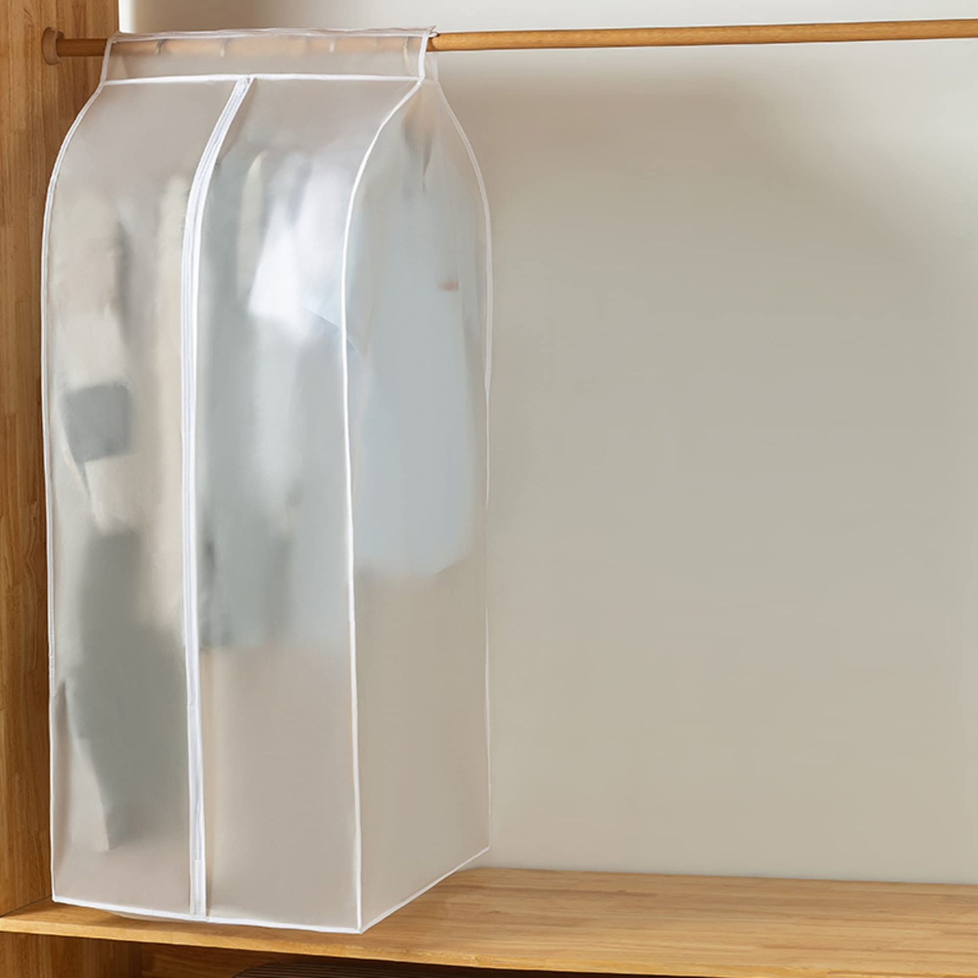 Heavy Duty PEVA Wardrobe Rail Cover - Dustproof Clothing Protector with Full Zipper & Magic Tape (60x50x110cm)