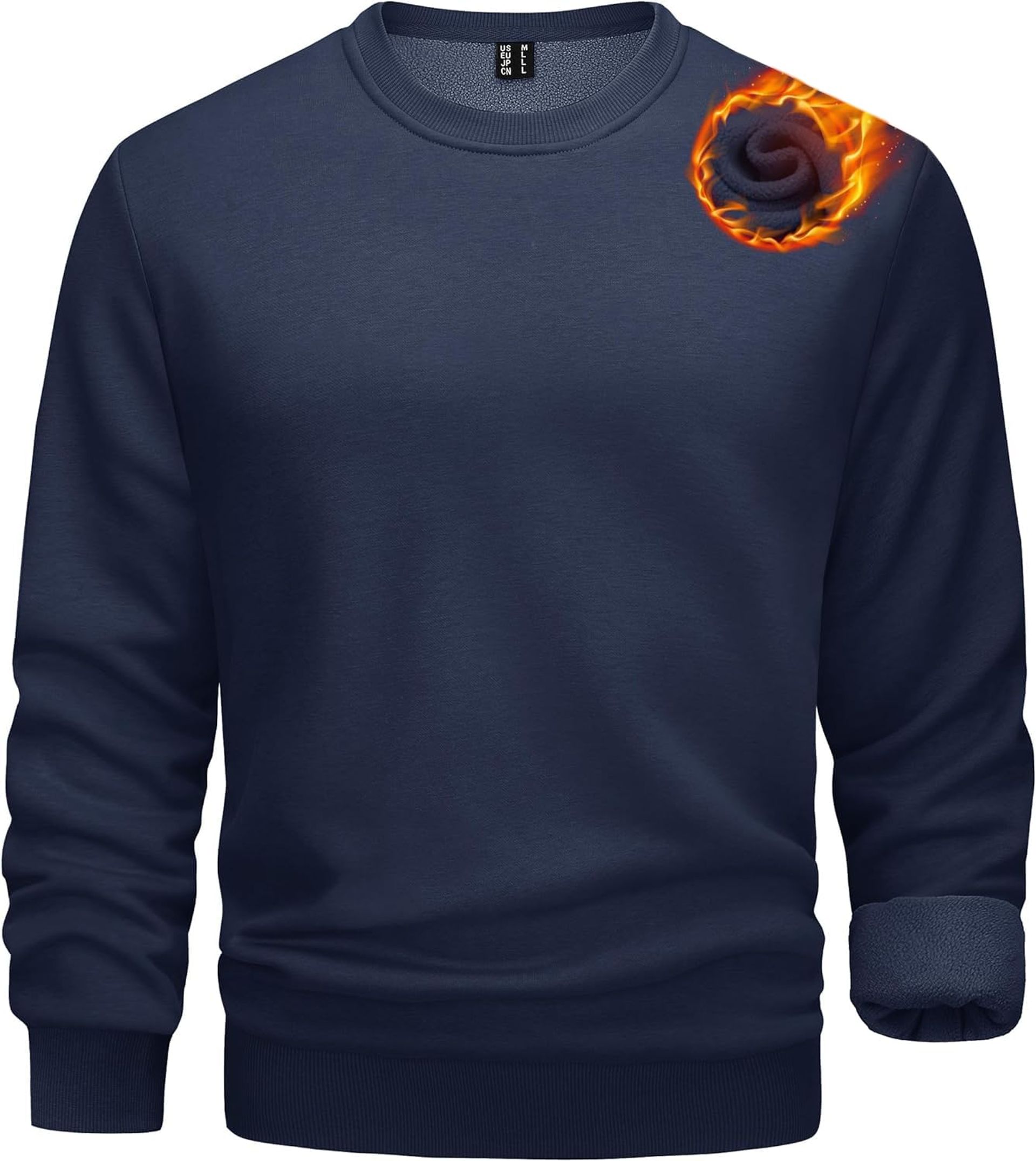 Men's Fleece Lined Crewneck Sweatshirt Casual Running Pullover Top - Navy Blue XL