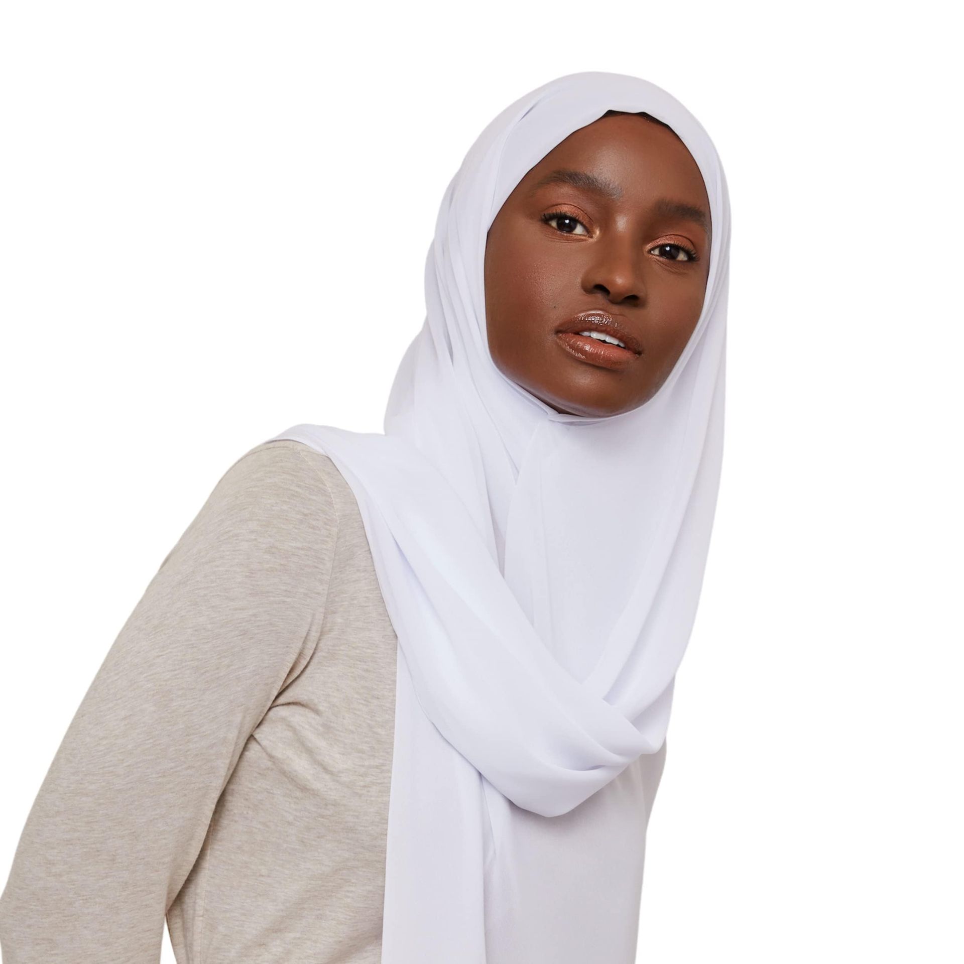Luxury White Chiffon Hijab Scarf for Women - Handcrafted in Turkey - Elegant Islamic Head Wrap