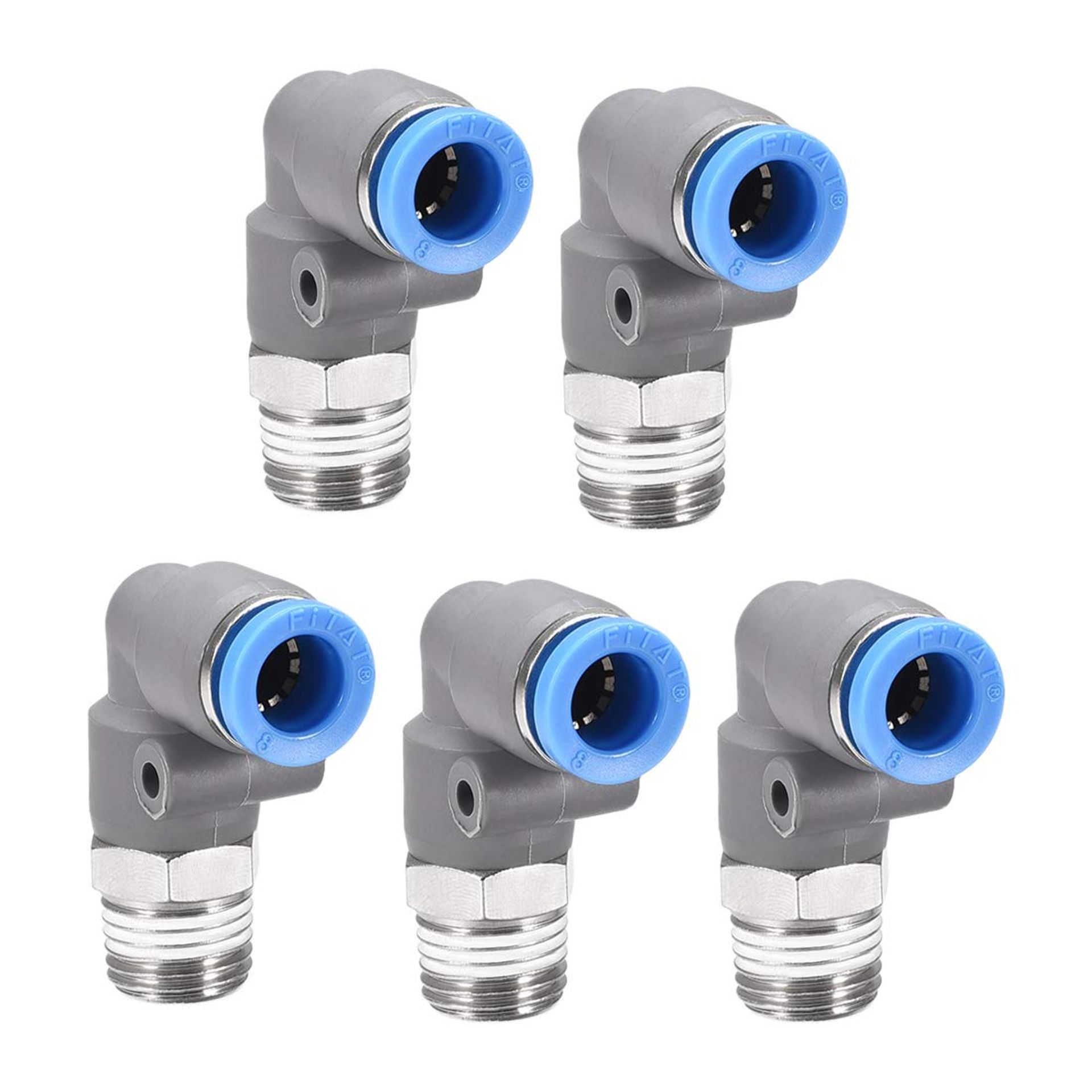 8mm Elbow Push-to-Connect Air Fittings, 1/4PT Thread, 5 Pack - Quick Release, Durable & Compact