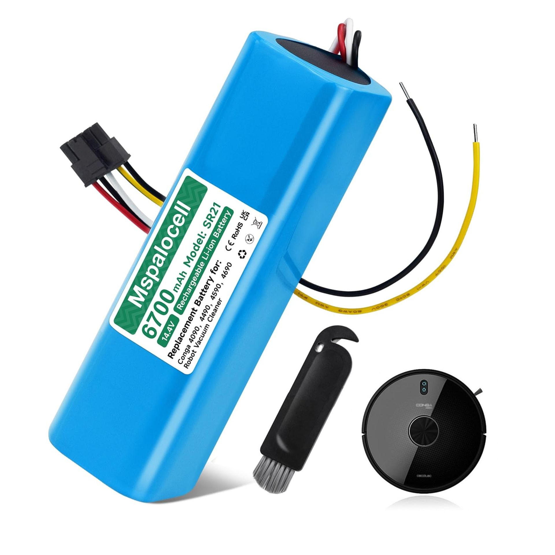 Replacement Battery 6700mAh 14.4V for Conga Robot Vacuum Cleaners 4690 4090 4490 4590 – Long Life Li-ion Power Pack