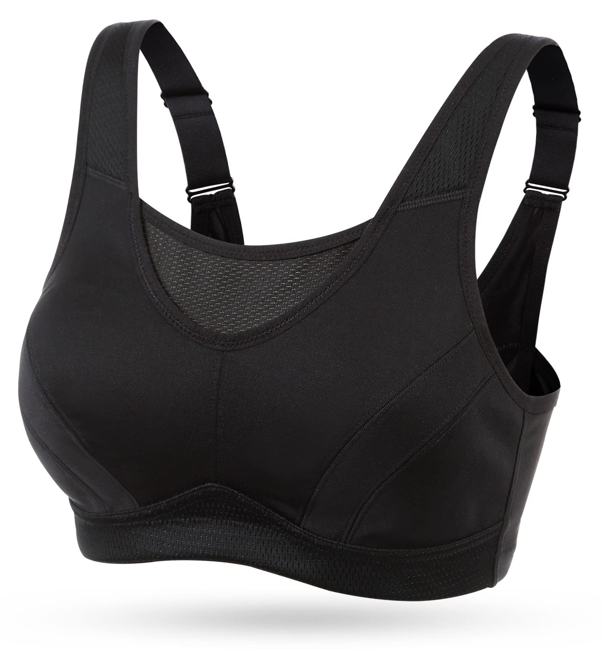 High Impact Sports Bra for Women with Full Coverage, Wirefree Comfort & Bounce Control - Non Padded Running & Workout Bra Plus Size Black
