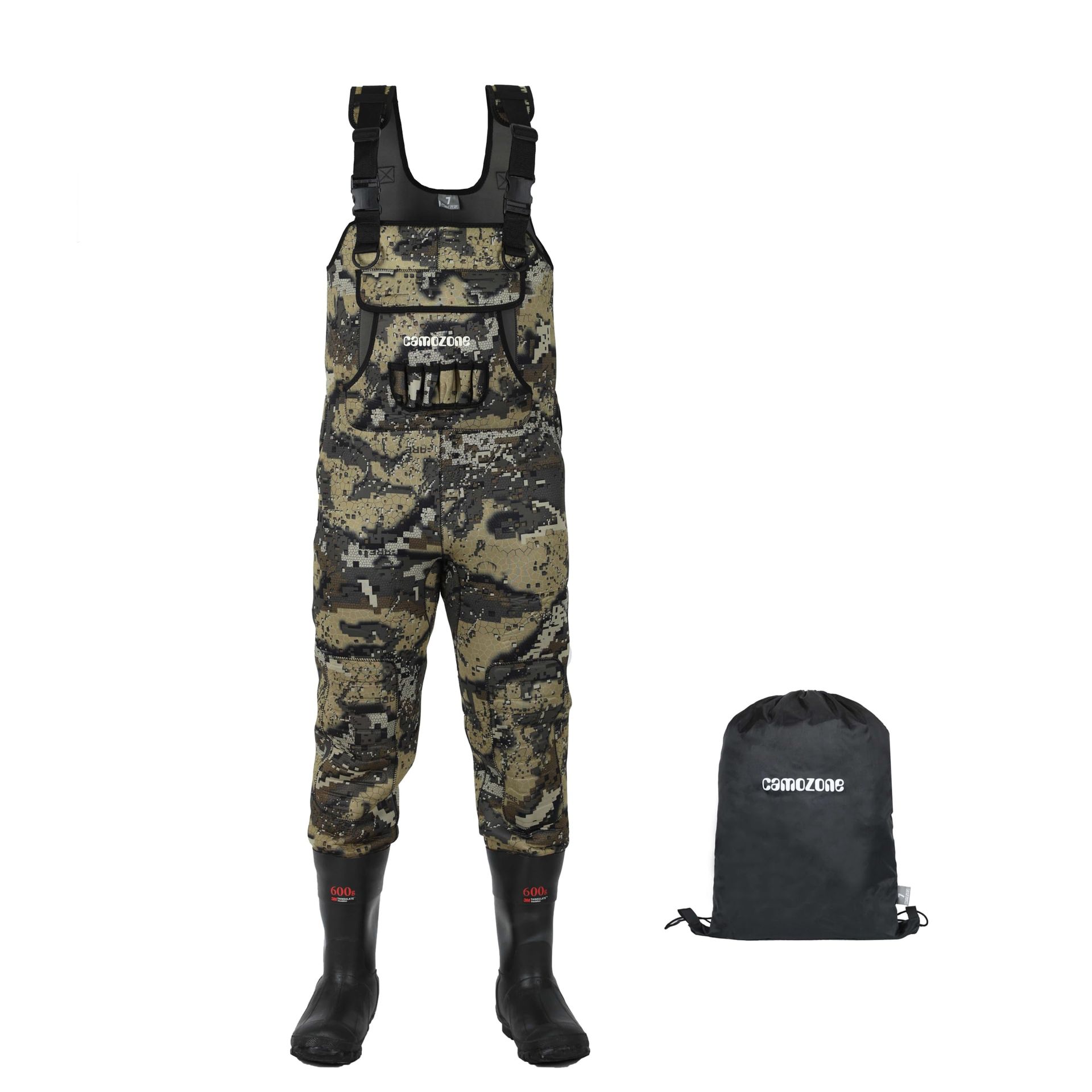Neoprene Bootfoot Chest Waders Waterproof Rubber Boots Reinforced Knees Padded Shoulder Straps Hand Warmer Pocket - Desolve Bare Camo UK 8.5