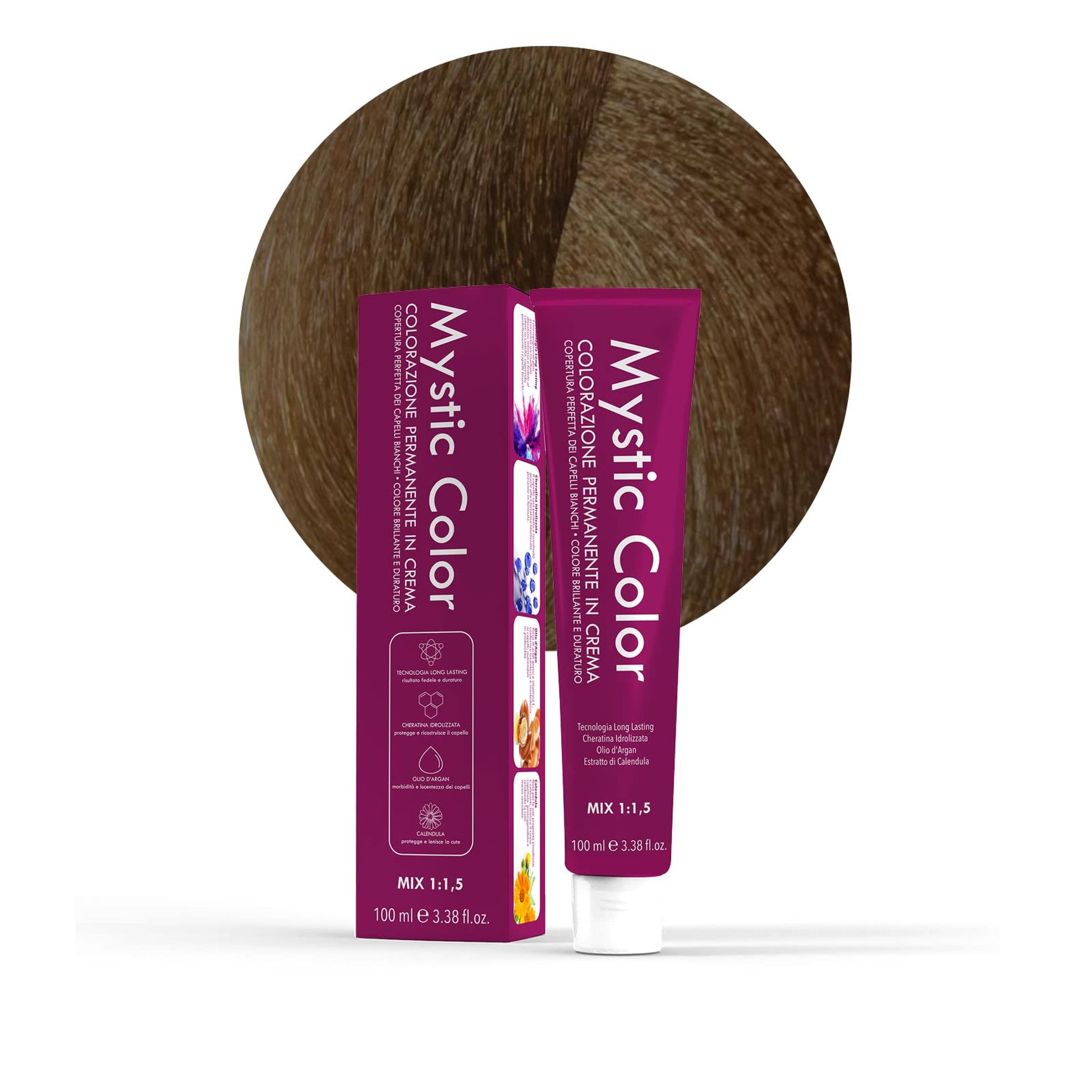 Mystic Color - Permanent Cream Colouring with Argan Oil and Calendula - Long Lasting Hair Dye - Dark Tobacco Blonde Dye Permanent 6.8-100ml