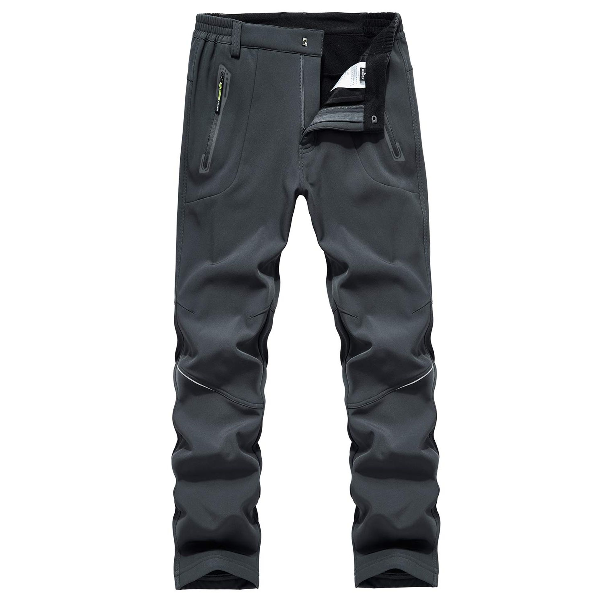 BWBIKE Men's Winter Fleece Thick Warm Outdoor Trousers Windproof Water Repellent Trousers Hiking Pants Men's Soft Shell Pants Grey