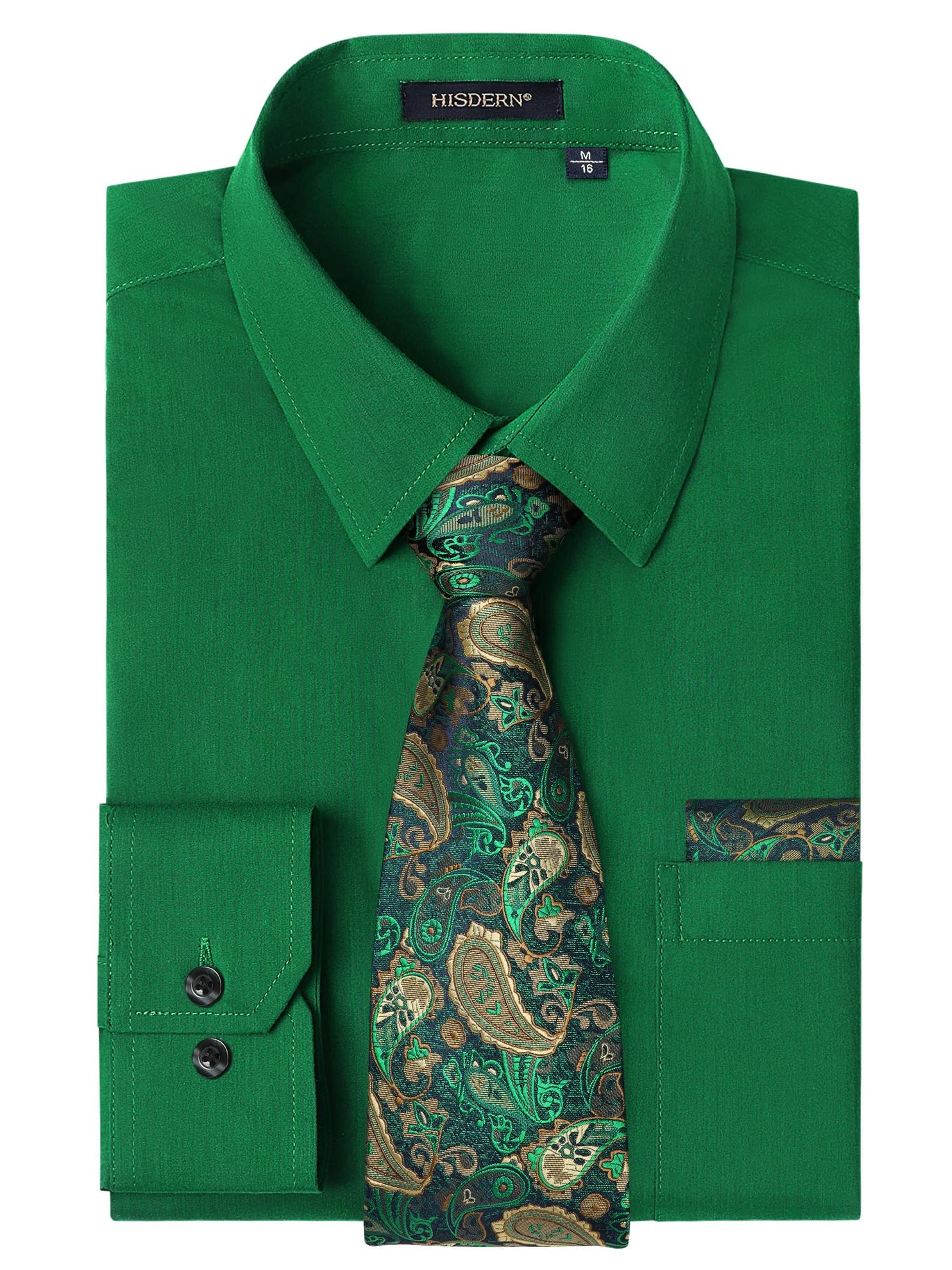 Men's Formal Shirt and Tie Set Long Sleeve Business Casual Regular Fit - Green 2XL