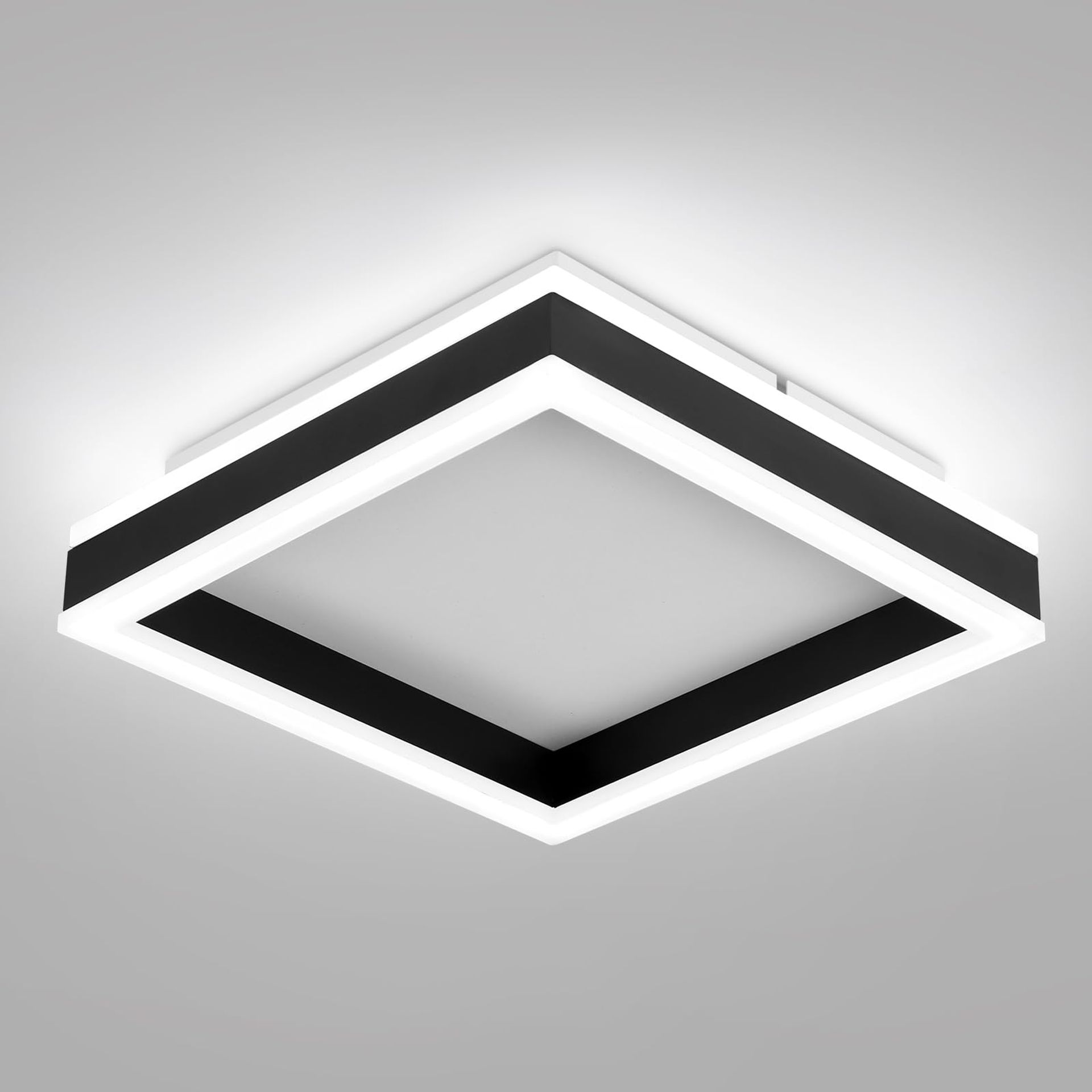 LED Ceiling Light Modern Square Flush Mount Fixture for Bedroom Hallway Office Kitchen Living Room Dining Room 6000K Cool White - Black 24cm