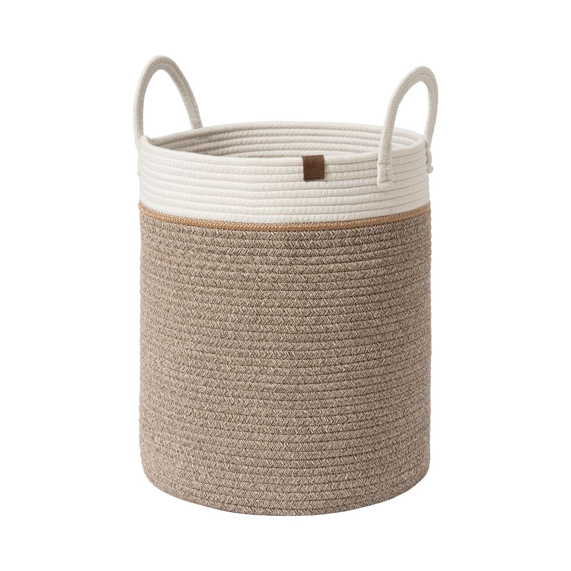 Large Cotton Rope Storage Basket with Handles for Laundry, Toys & Blankets - Mocha 40L
